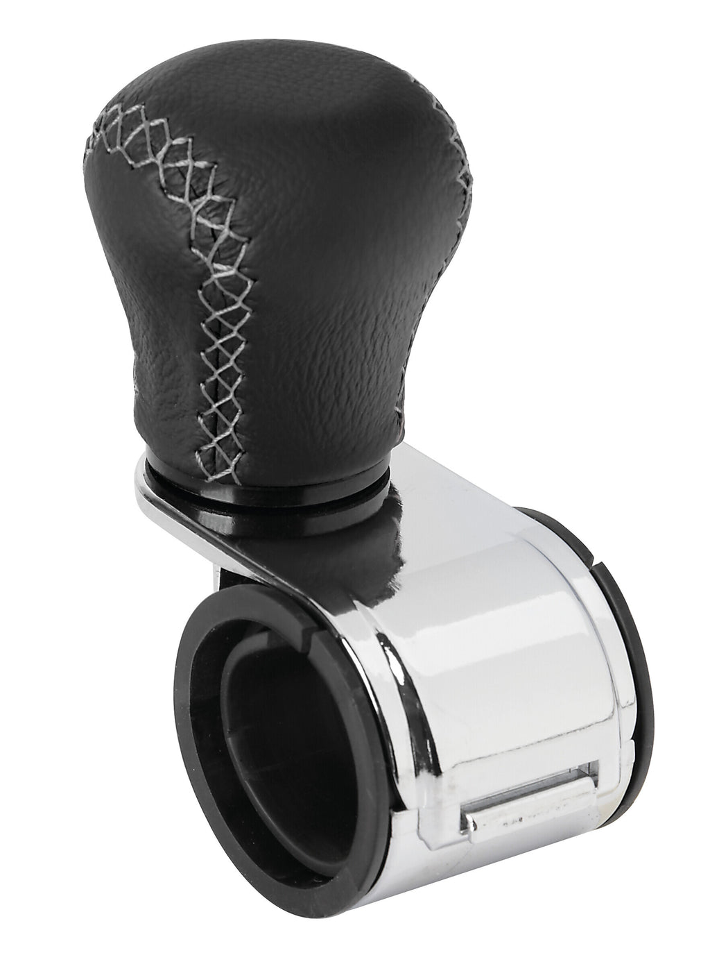 Revolve, pomello volante in pelle con cuciture silver, staffa cromata