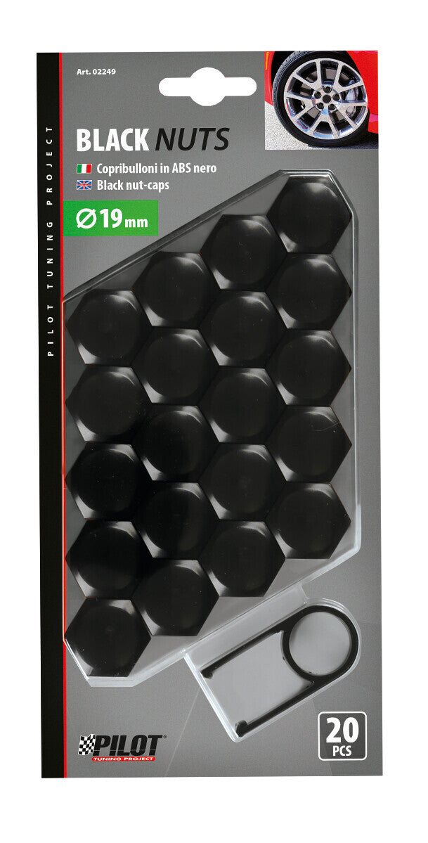 Black Nut Caps, 20 copribulloni in ABS - Ø 19 mm