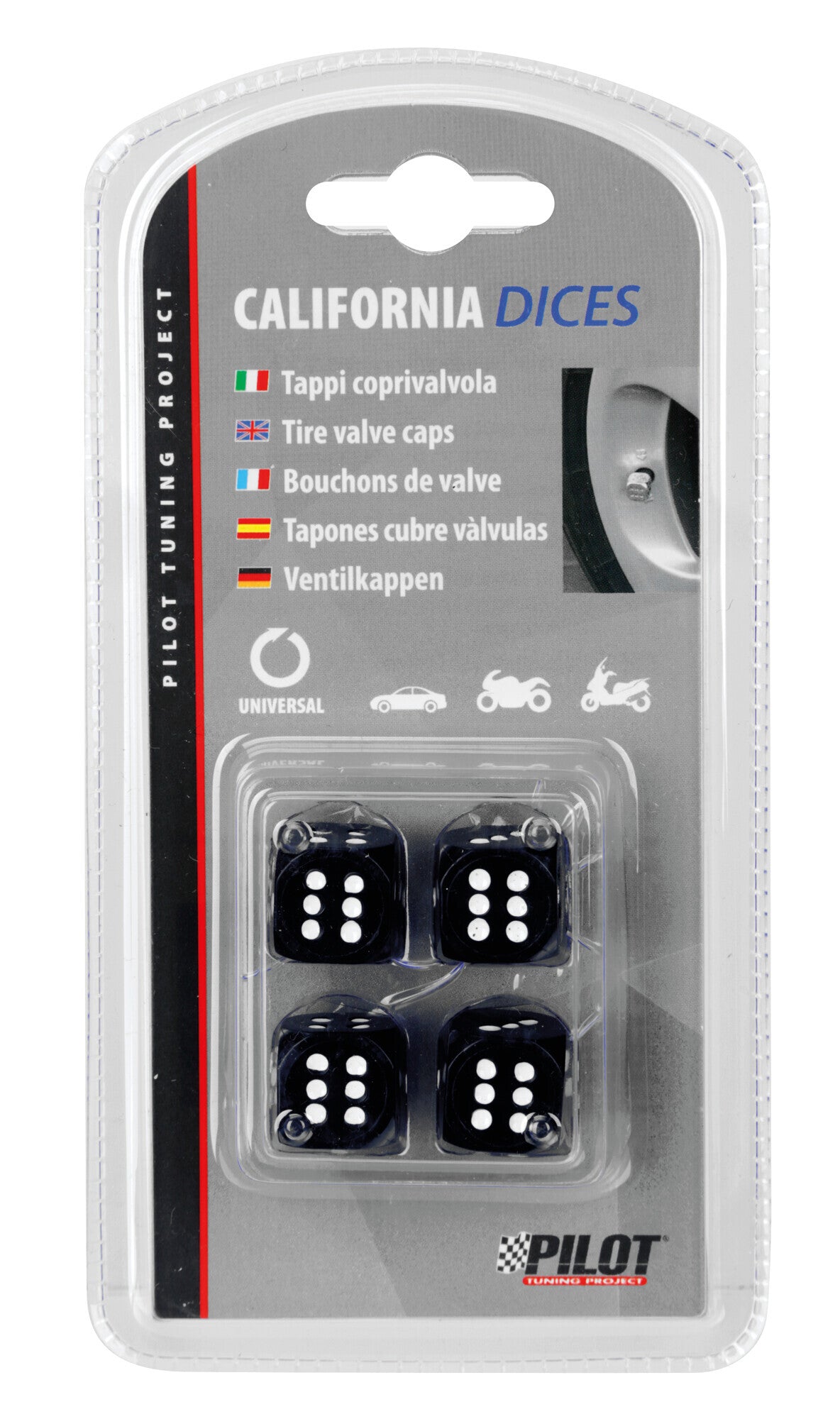 California-Dices, set 4 tappi coprivalvola - Nero