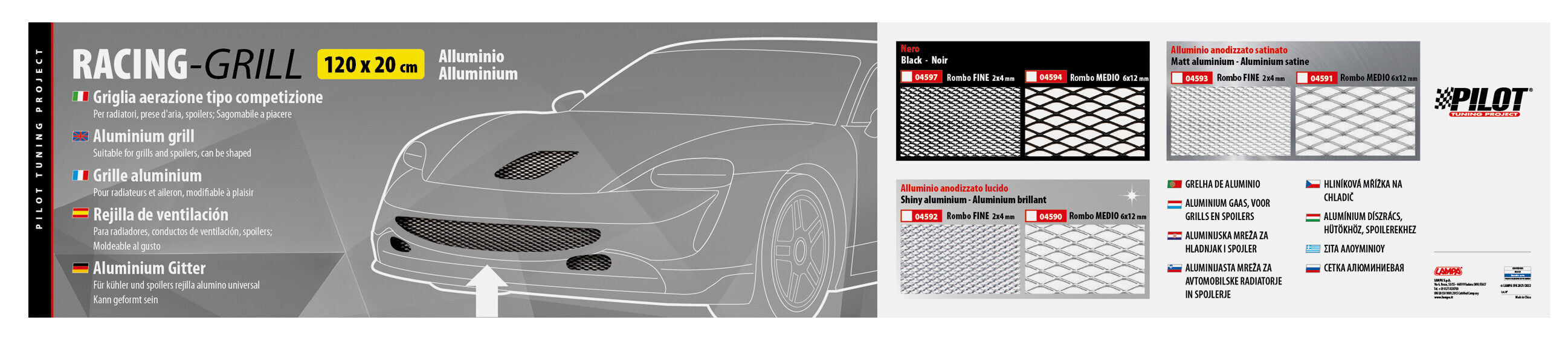 Racing Grill - Rombo medio 6x12 mm - 120x20 cm - Nero anodizzato
