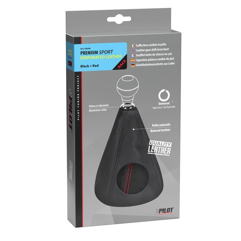 Premium Sport, cuffia leva cambio in pelle perforata - Nero/Rosso