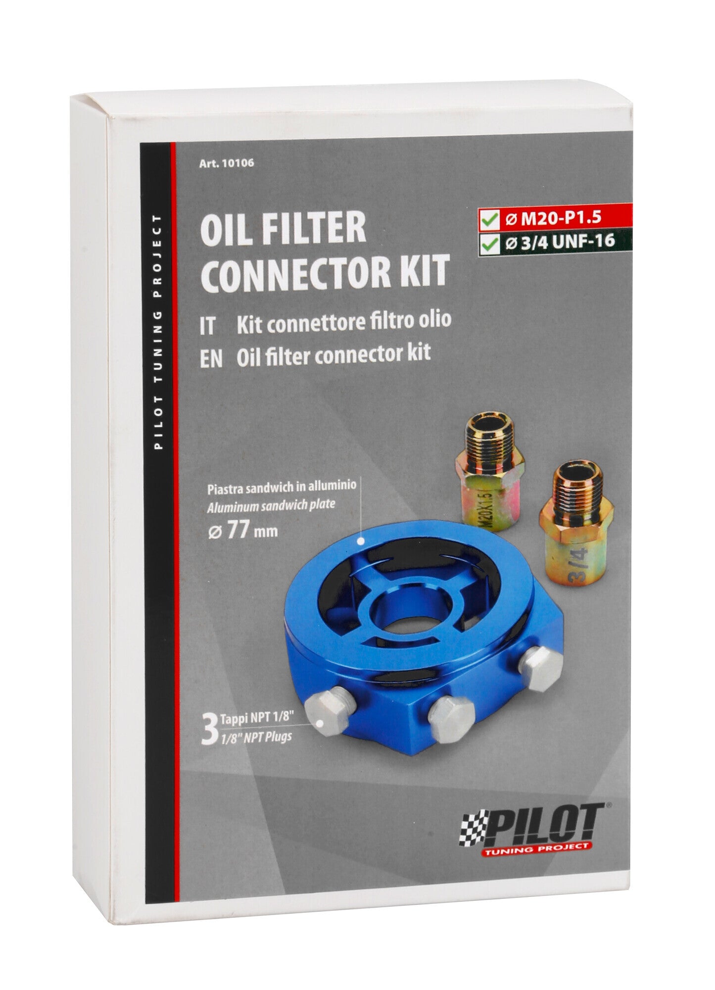 Raccordo filtri olio 77 mm per innesto 3 sensori - M20-P1.5 + 3/4-16 UNF