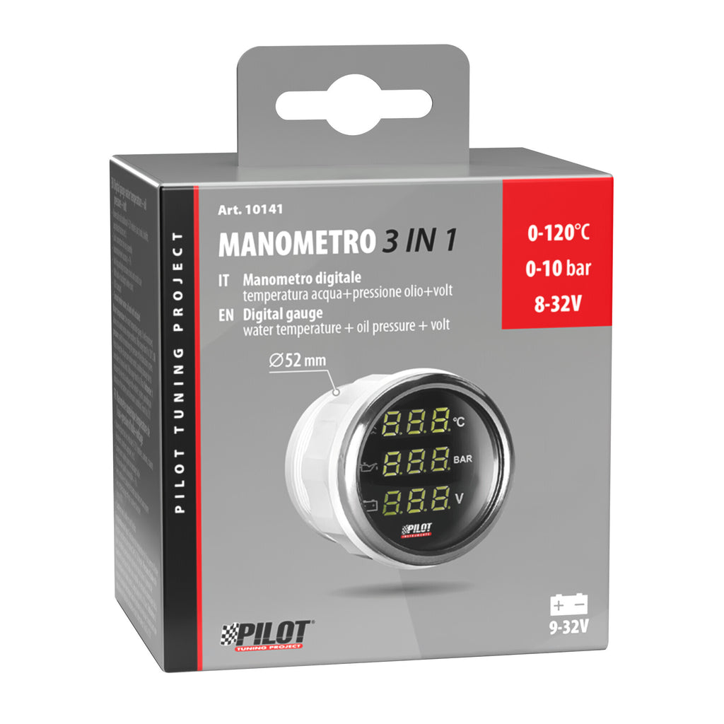 Black Digital Gauge Series, Manometro 3 in 1 - Ø 2” (52 mm)