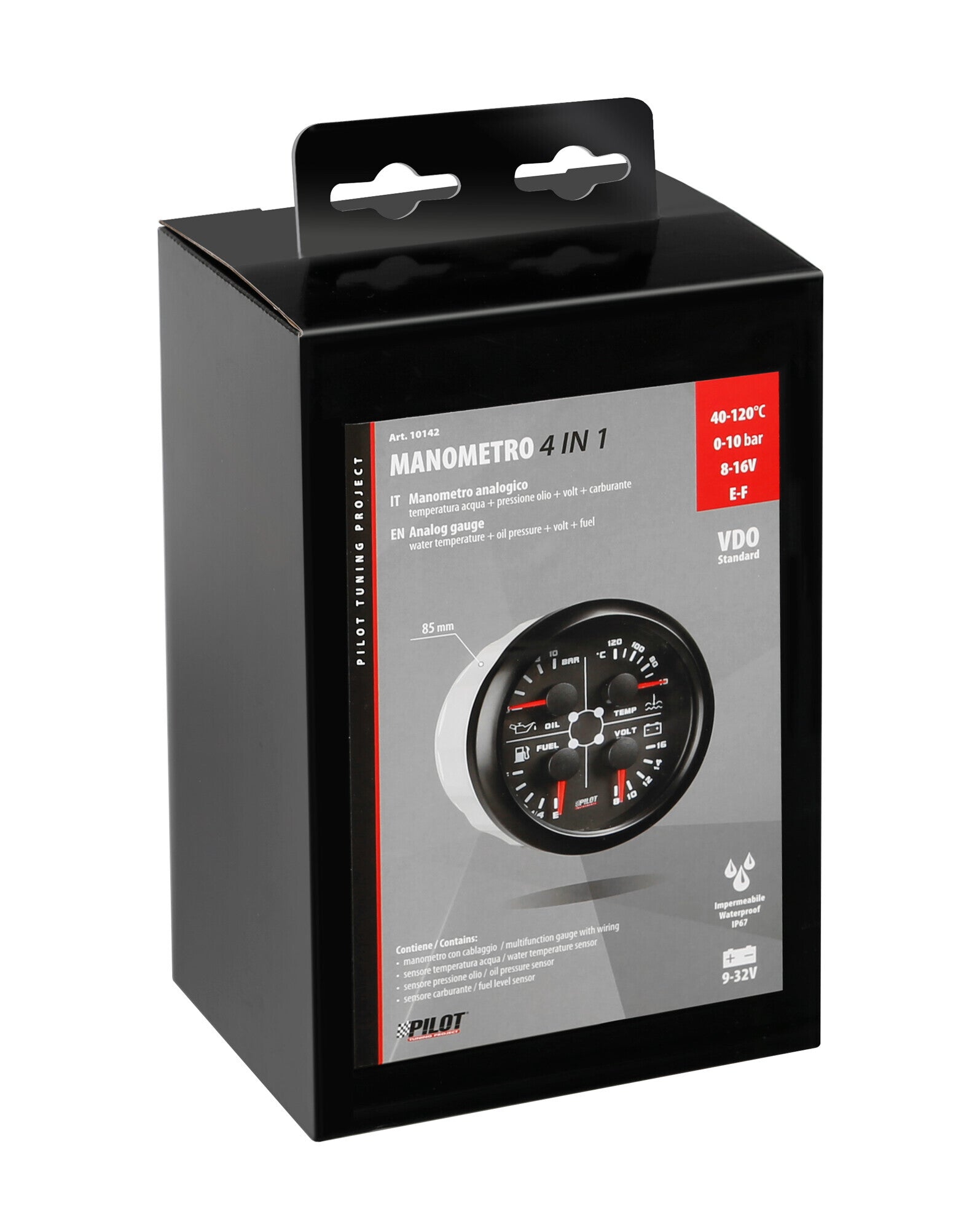 Black Analogue Gauge Series, Manometro 4 in 1 - Ø 3 3/8” (85 mm)