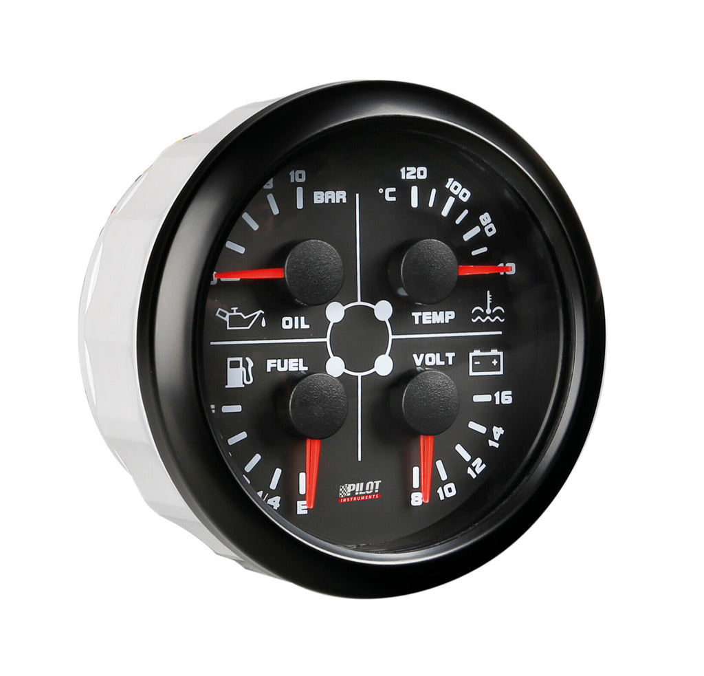 Black Analogue Gauge Series, Manometro 4 in 1 - Ø 3 3/8” (85 mm)