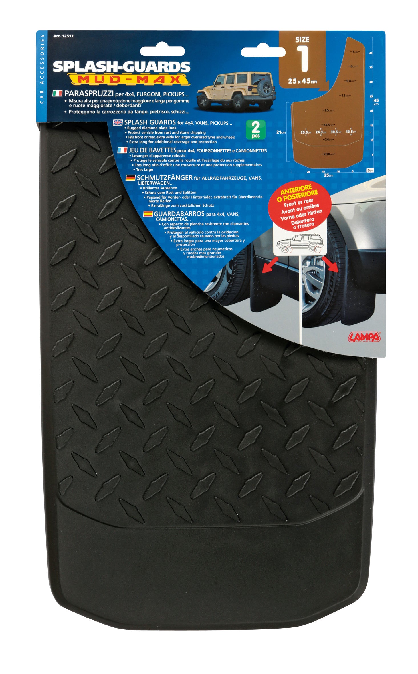 Splash-Guards Mud-Max, paraspruzzi per 4x4, furgoni, pick-up - Size 1