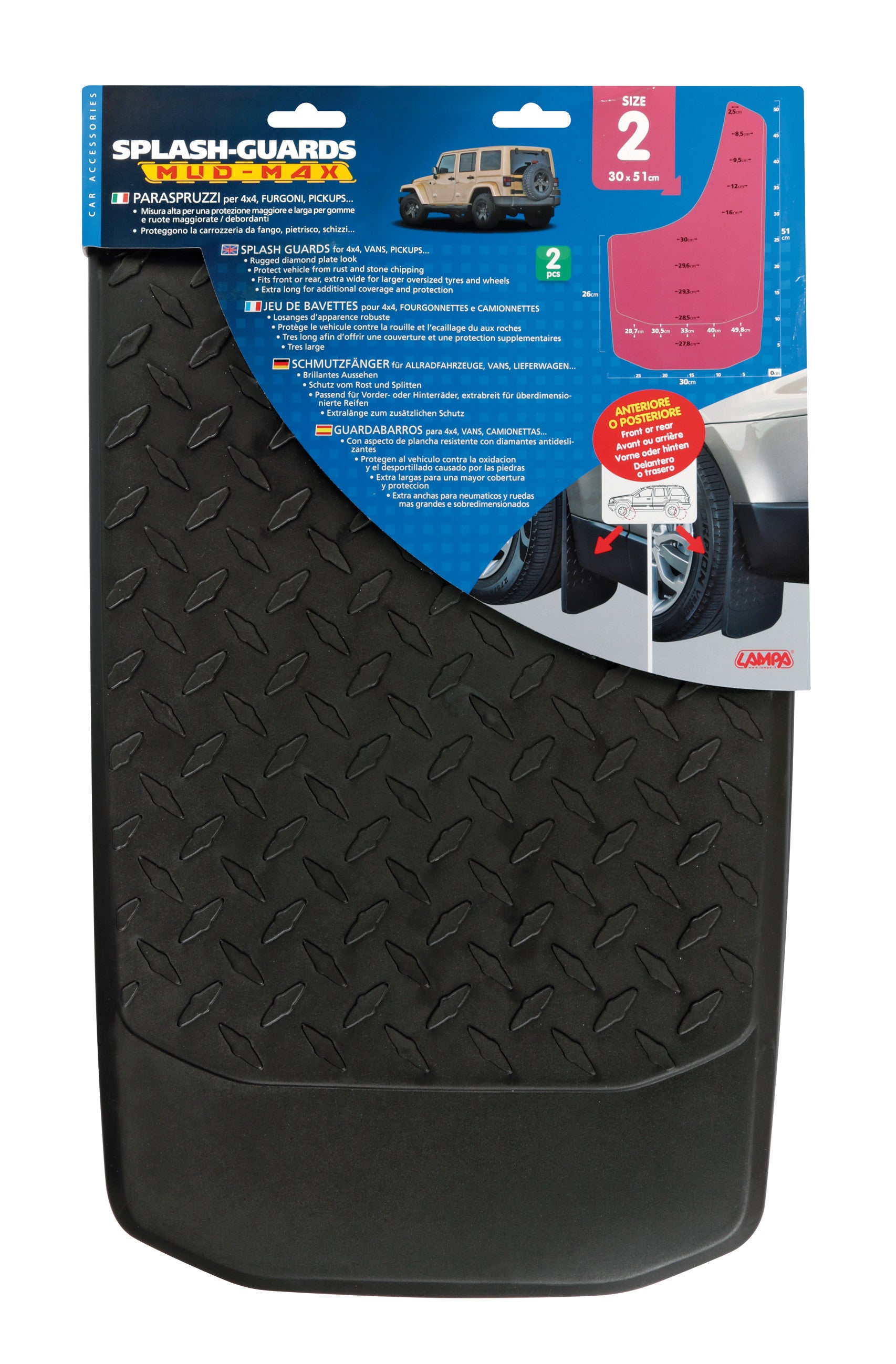 Splash-Guards Mud-Max, paraspruzzi per 4x4, furgoni, pick-up - Size 2