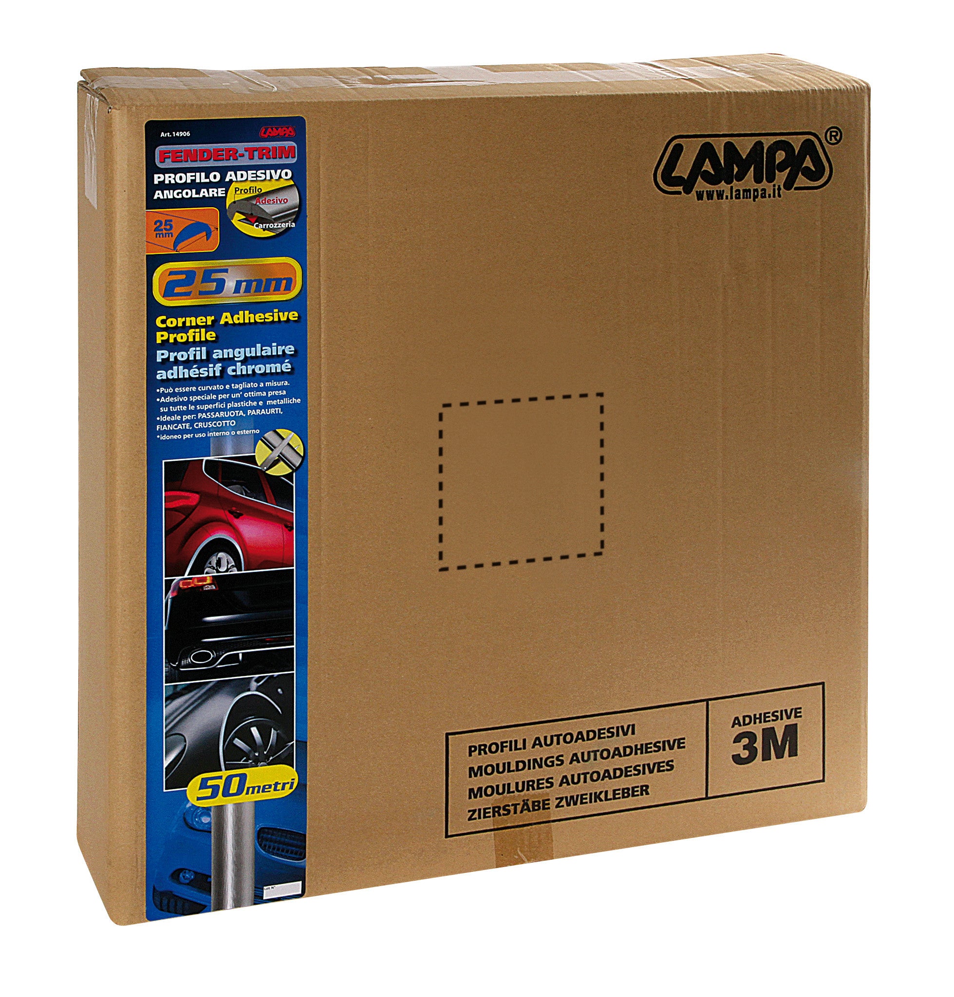 Fender-Trim, profilo adesivo angolare cromato - 50 m - 25 mm