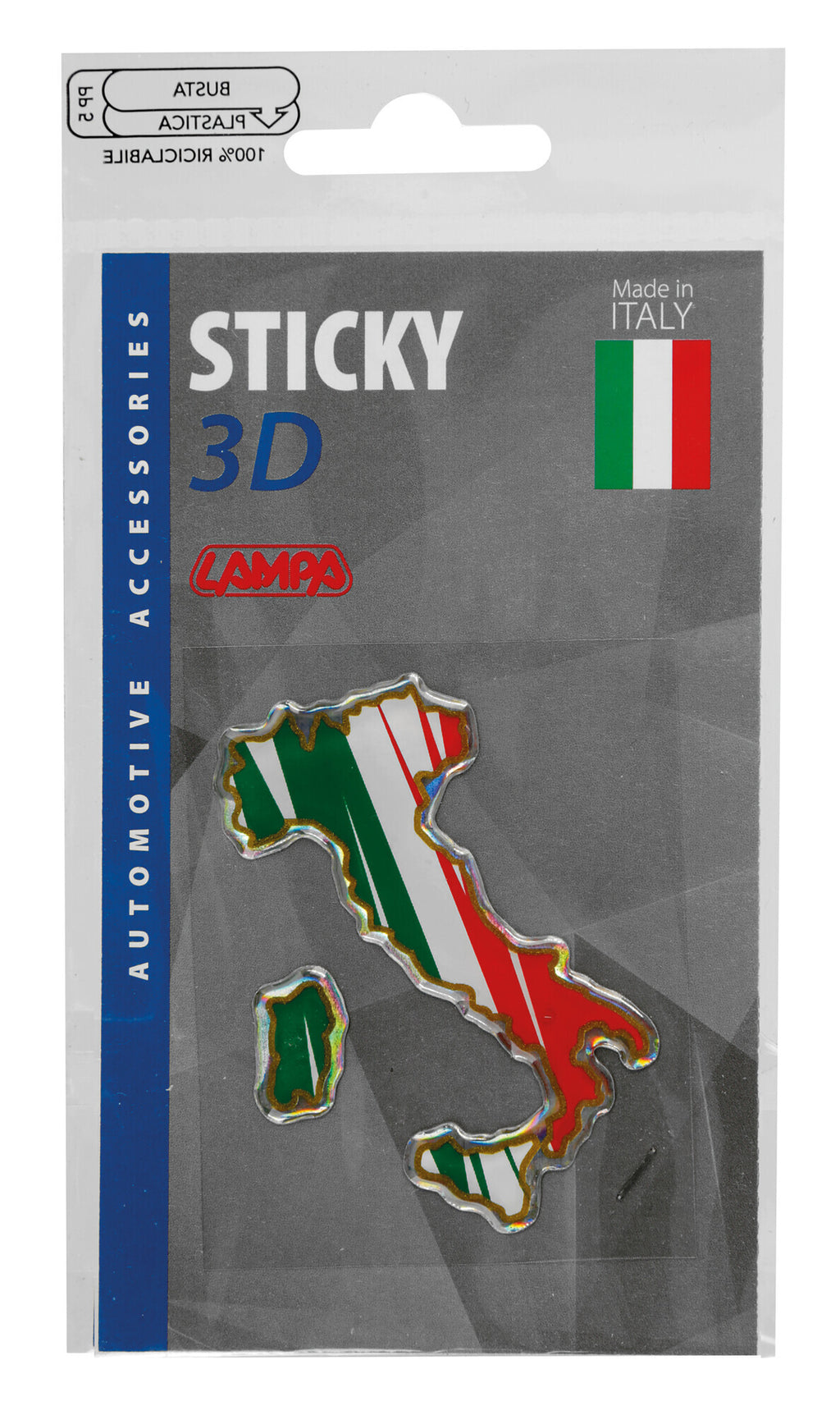 Sticky 3D - Stivale tricolore Italia, 1 pz - 35x66 mm