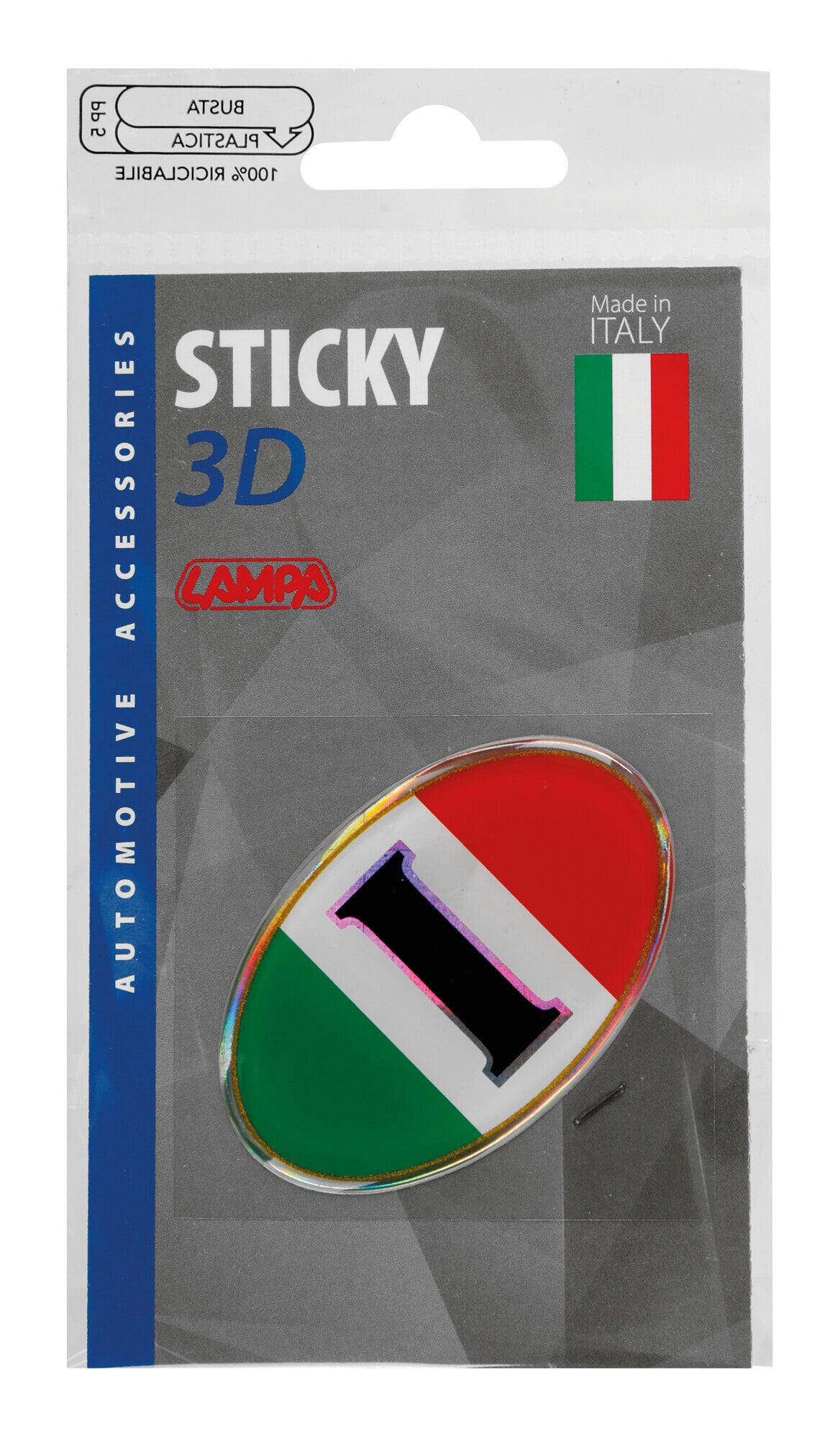 Sticky 3D - Ovale tricolore Italia, 1 pz - 61x40 mm
