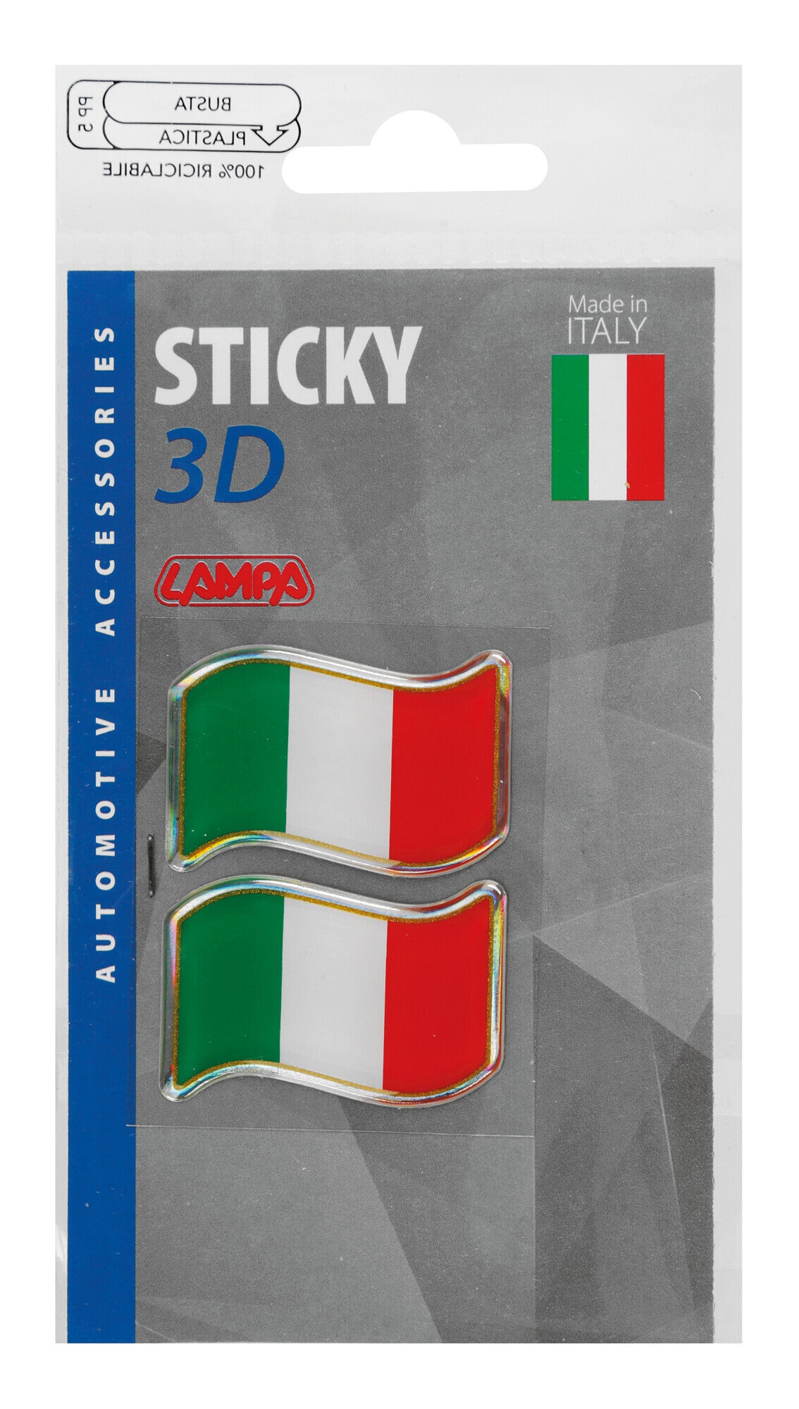 Sticky 3D - Bandiera Italia al vento, 2 pz - 40x27 mm