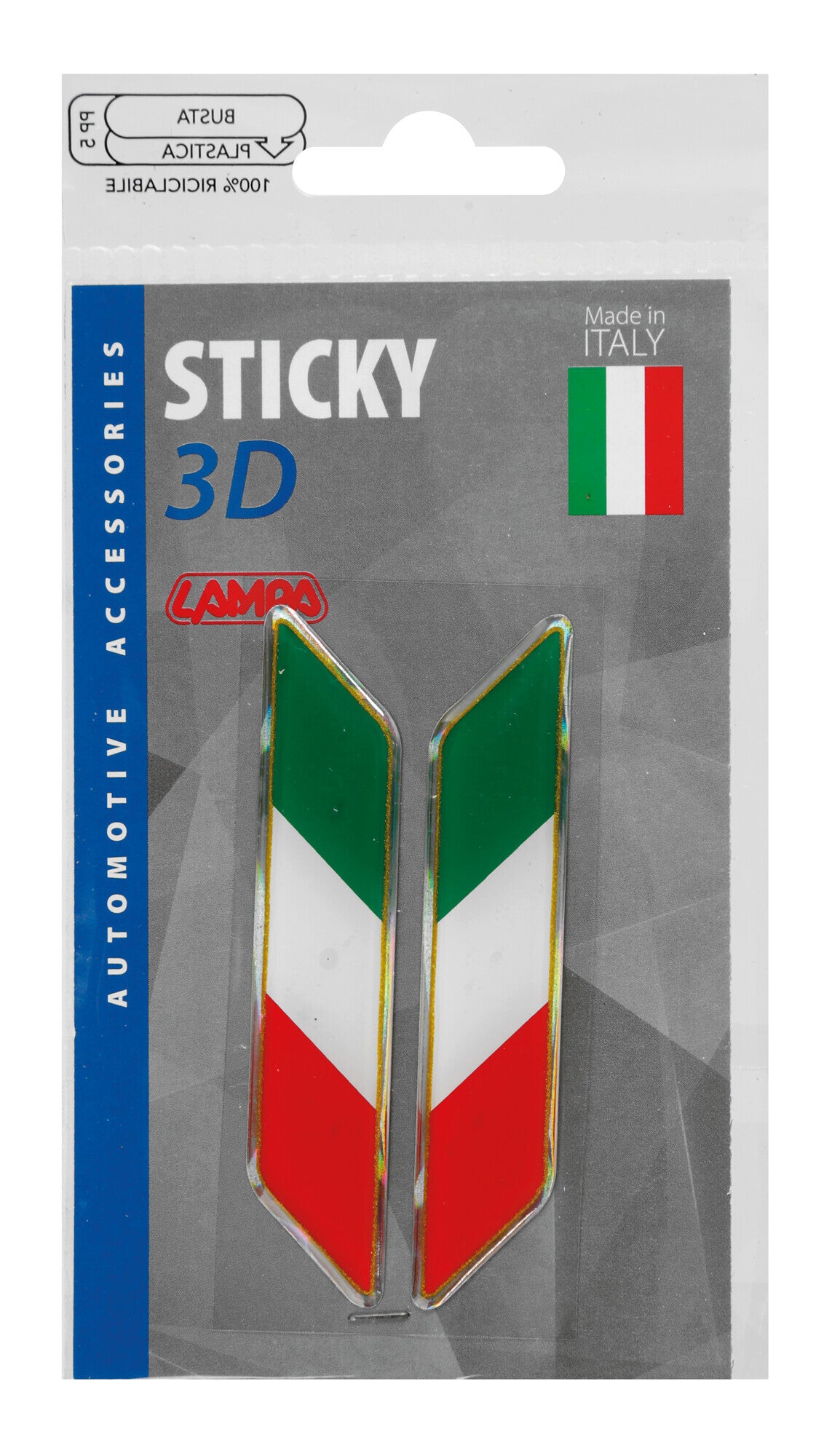 Sticky 3D - Tricolore Italia corto diagonale, 2 pz - 88x16 mm