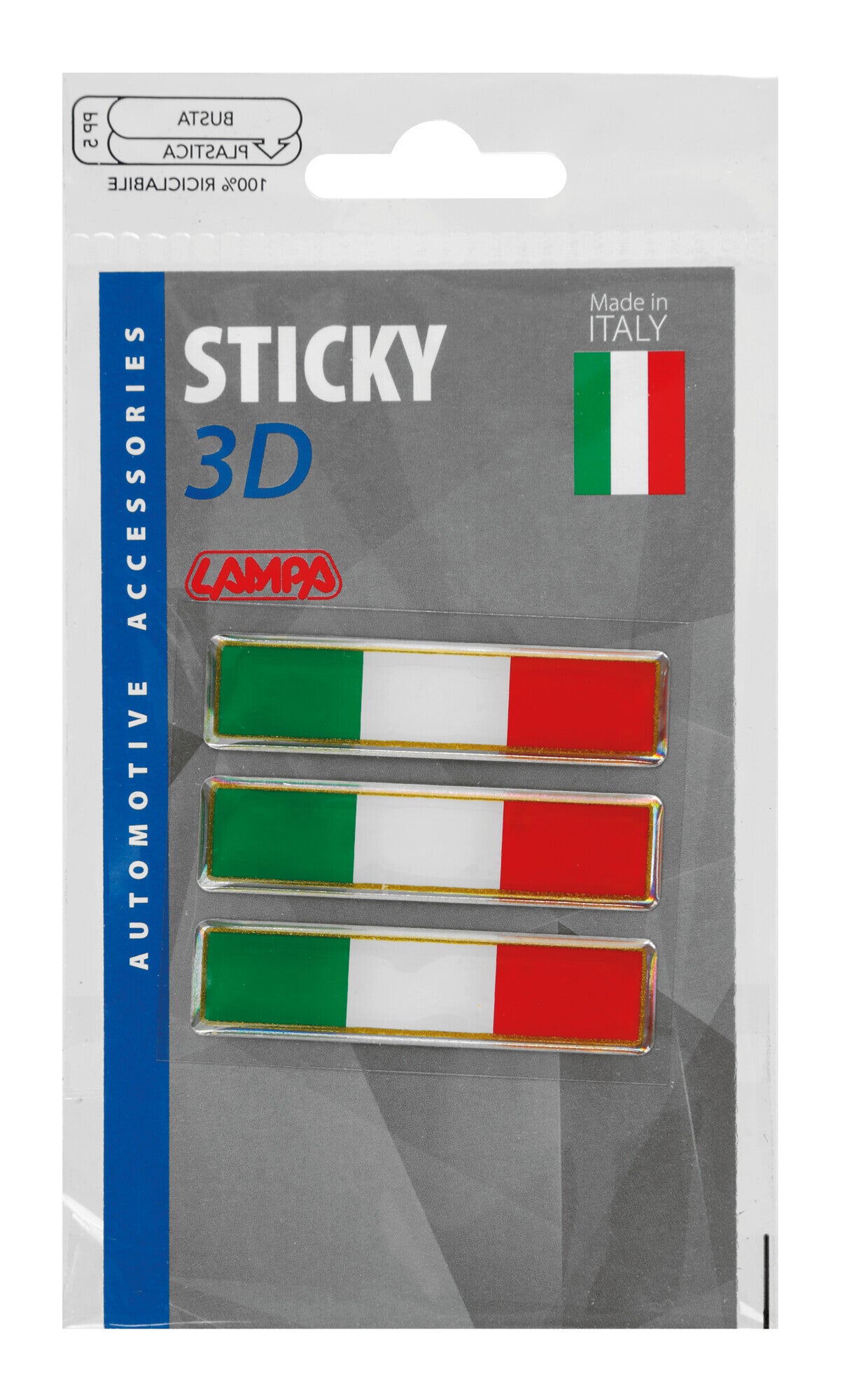 Sticky 3D - Tricolore Italia corto classico, 3 pz - 55x16 mm