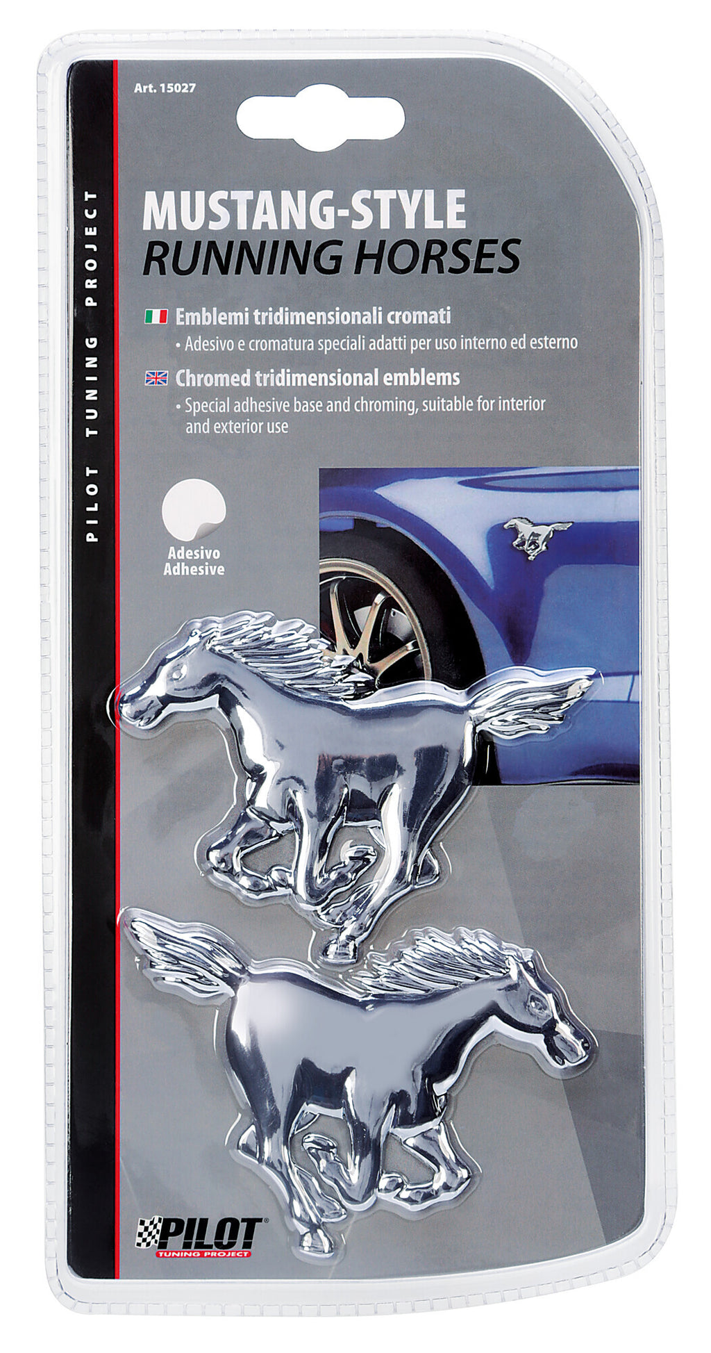 Emblema 3D cromato - 2 Horses