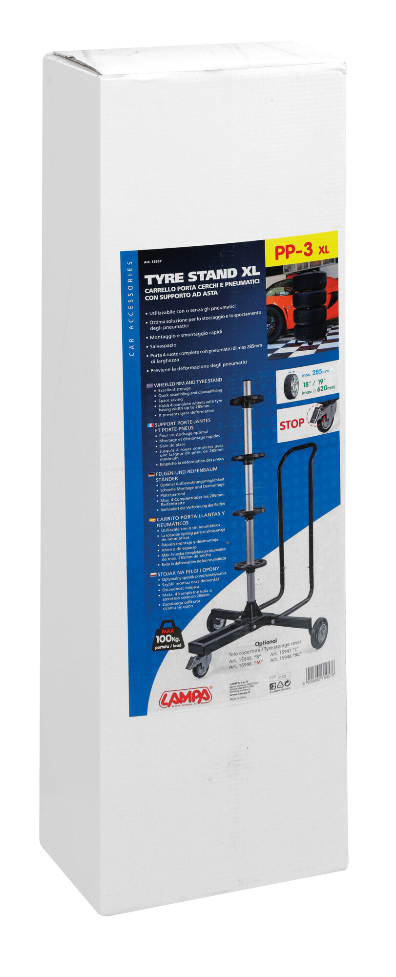 PP-3, carrello porta cerchi e pneumatici con supporto ad asta
