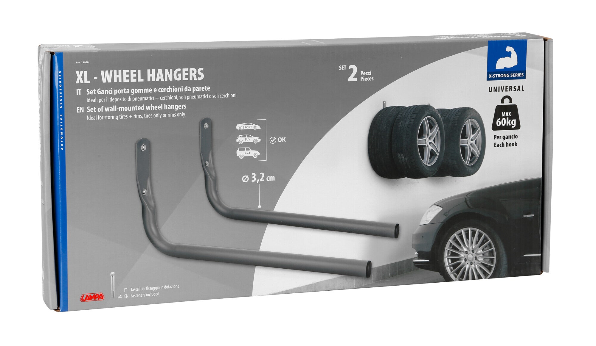 XL wheel hangers, set ganci porta gomme e cerchioni da parete