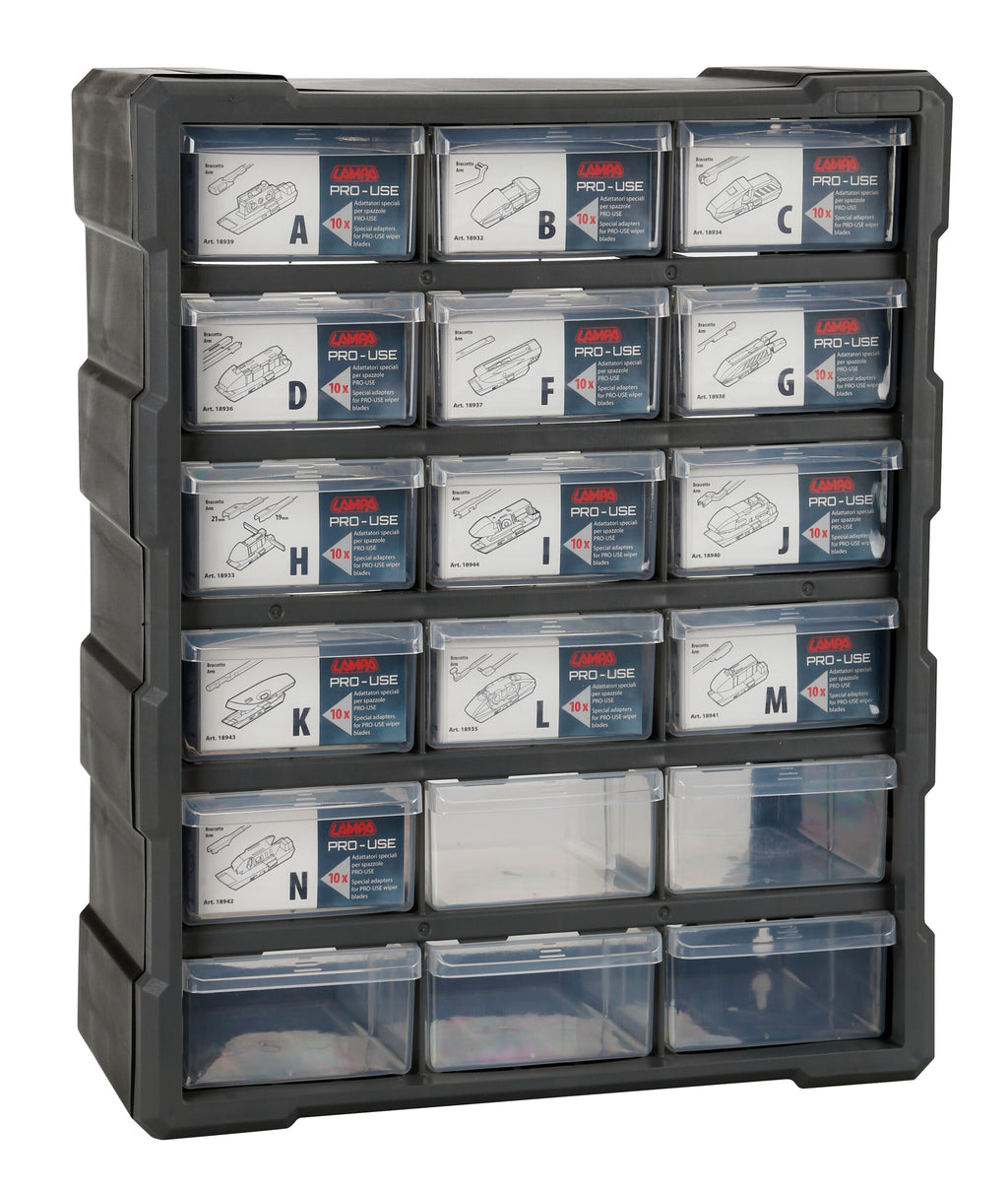 Dispenser a 18 cassetti con 130 adattatori