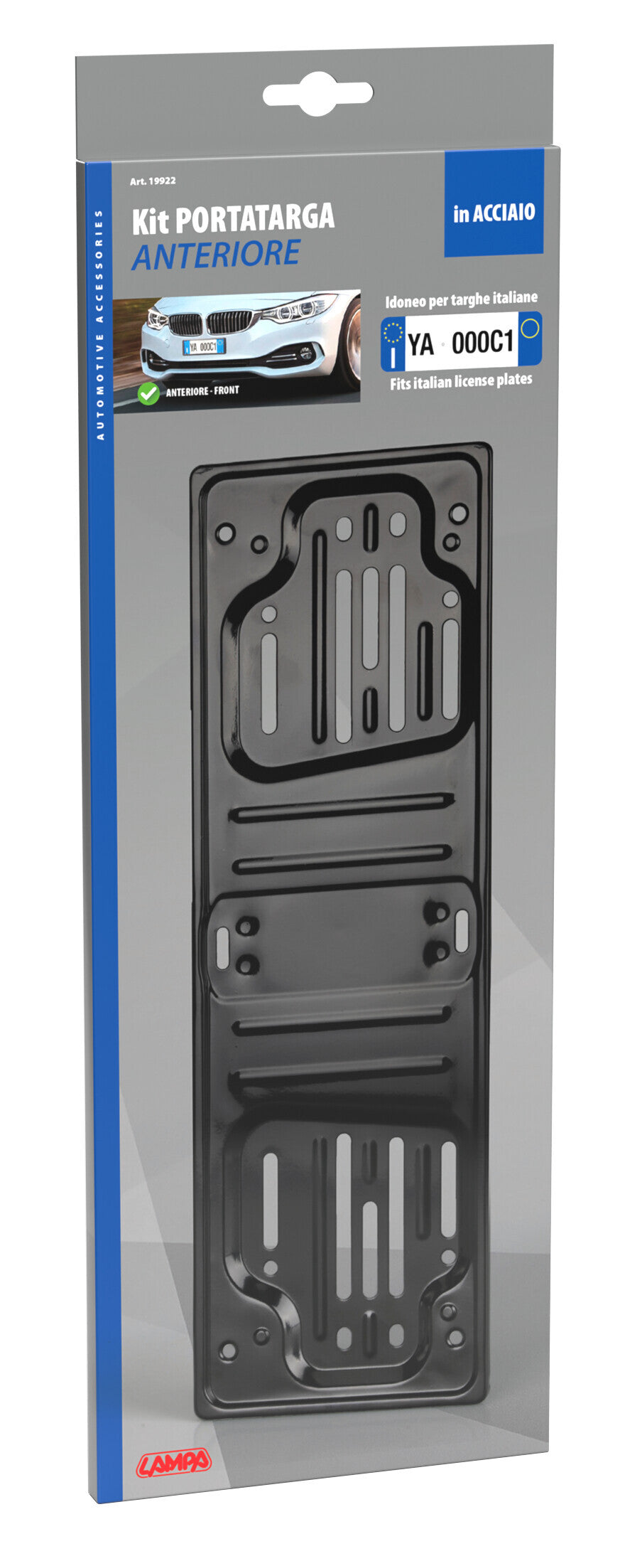 Porta targa anteriore in acciaio - Nero