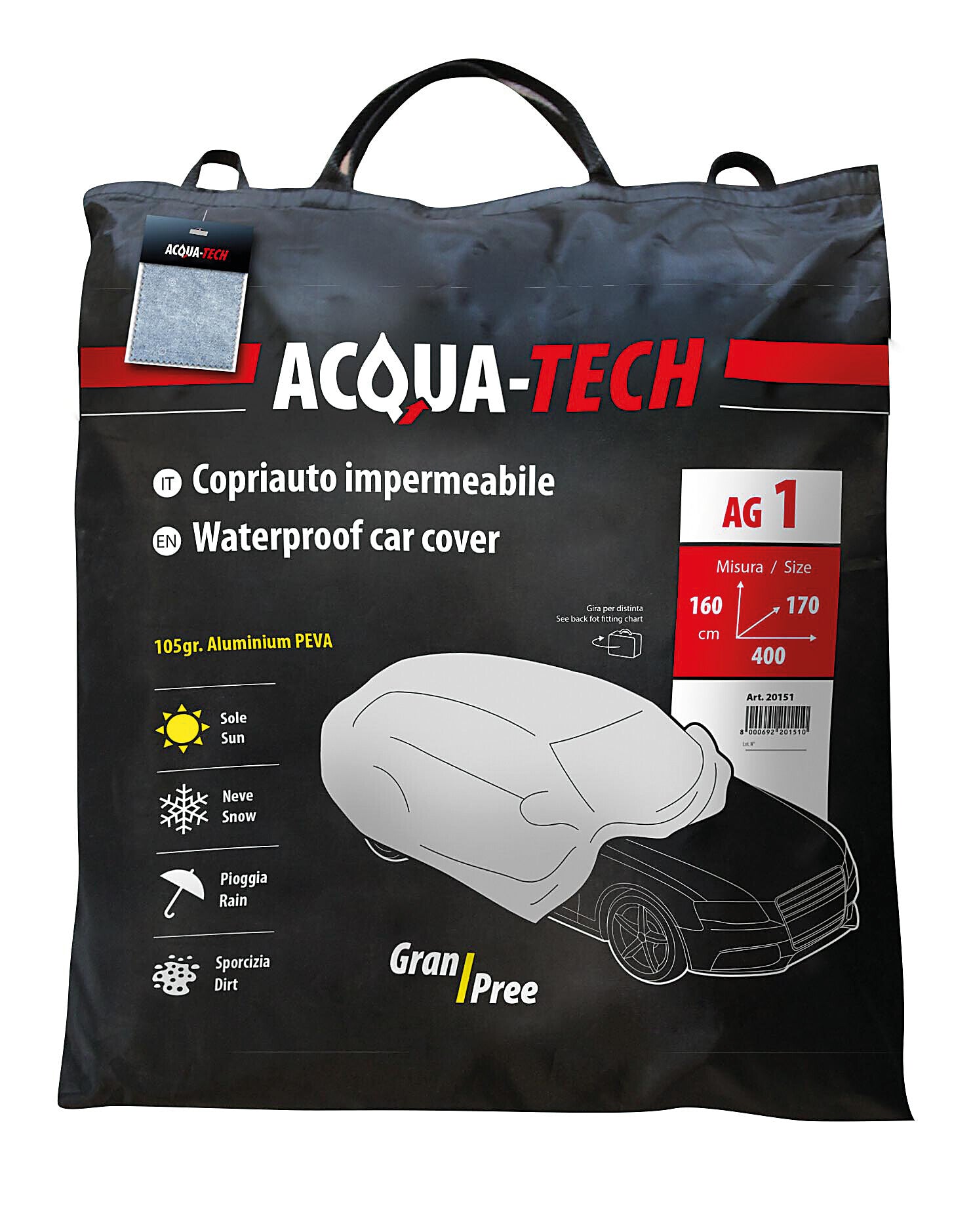 Gran-Pree Acqua-Tech, copriauto impermeabile - AG-1 - cm 400x170x160