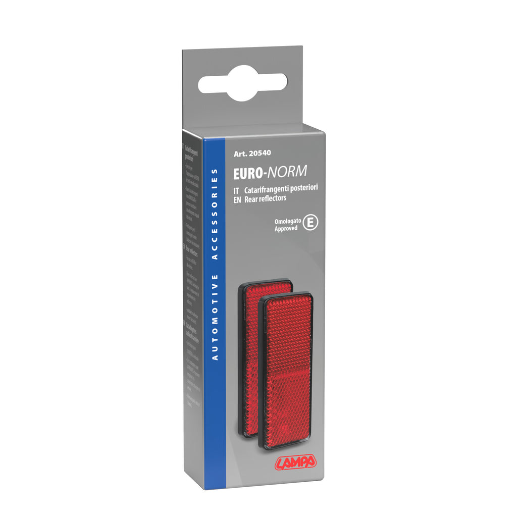 Euro-Norm, catarifrangenti rettangolari - 90x35 mm - Rosso
