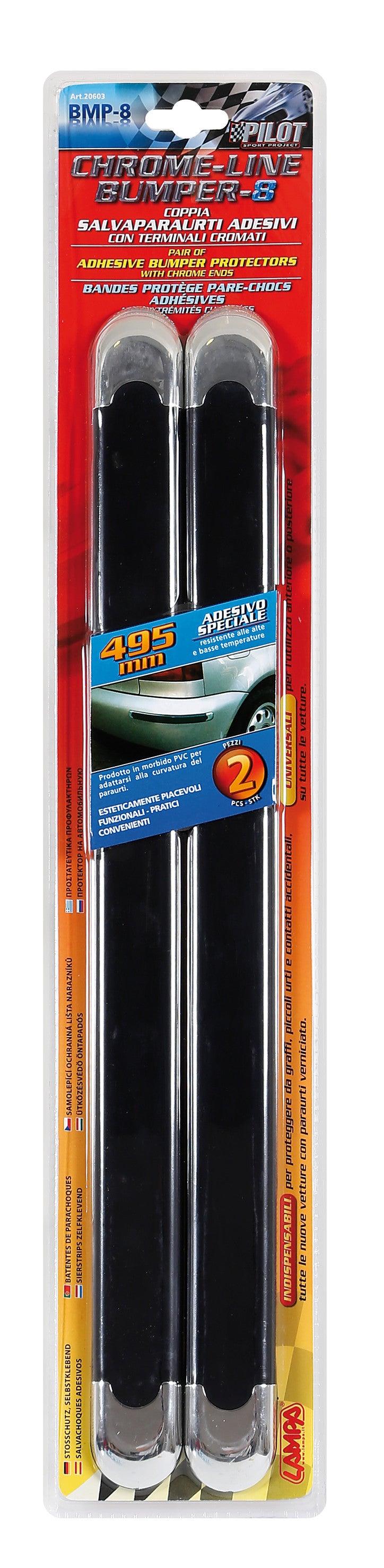 Bumper-Chrome, coppia salva-paraurti adesivi