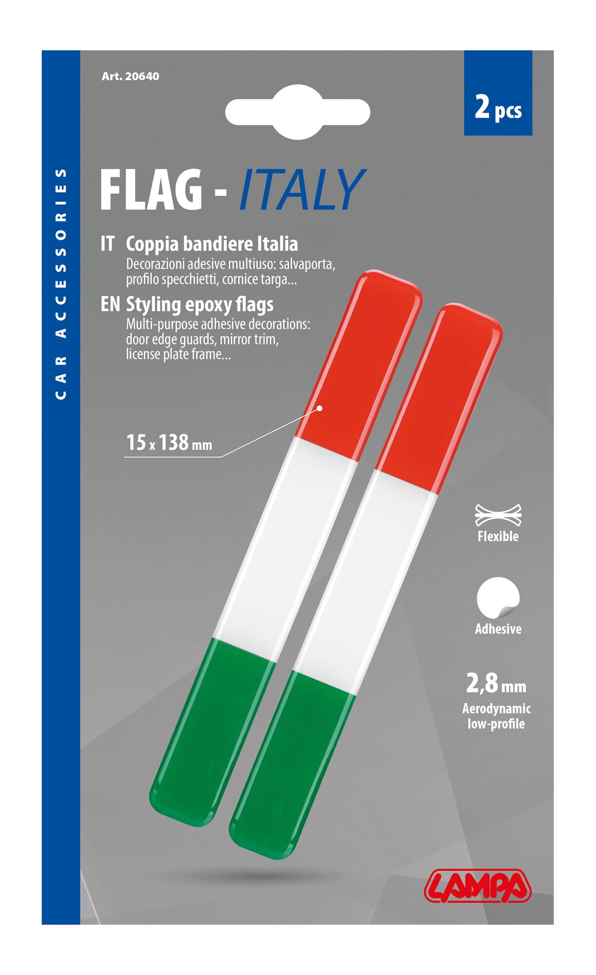 Flag-Italy, coppia bandiere Italia - 15x138 mm