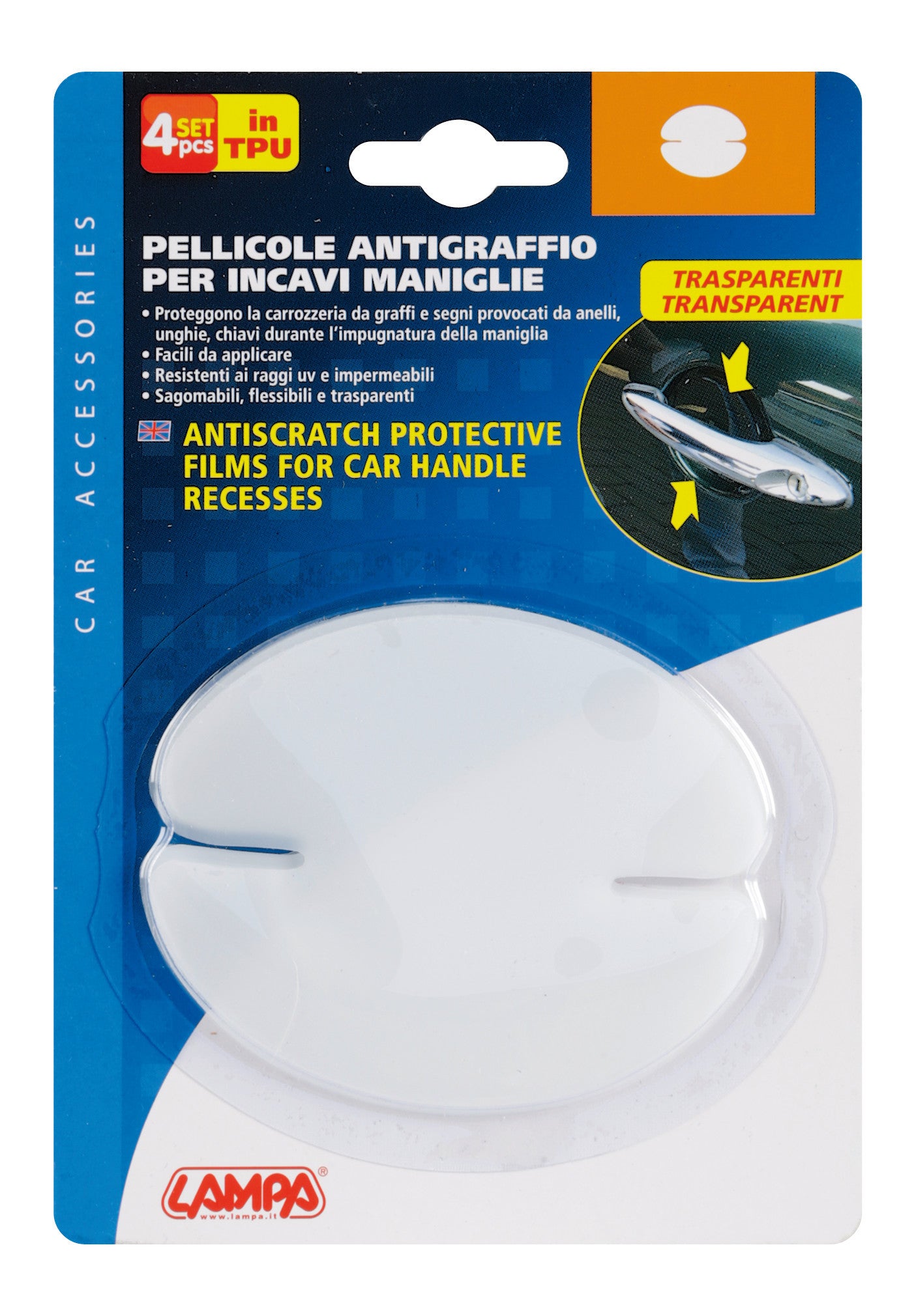 Pellicole antigraffio per incavi maniglie, set 4 pz - 9,5x8 cm