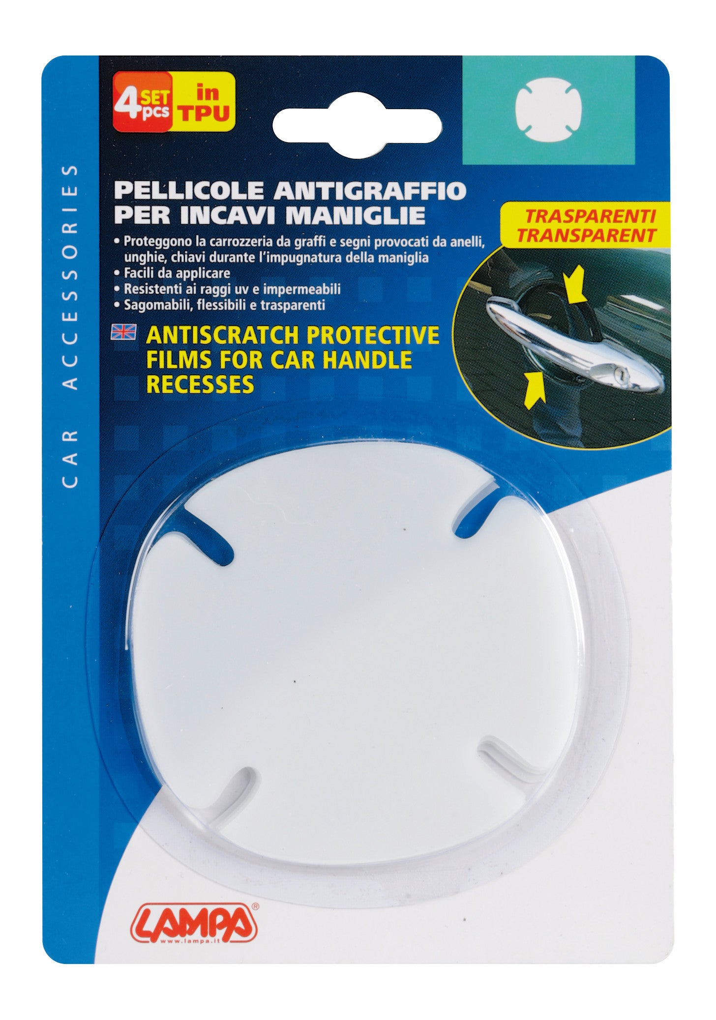 Pellicole antigraffio per incavi maniglie, set 4 pz - 8,8x8 cm