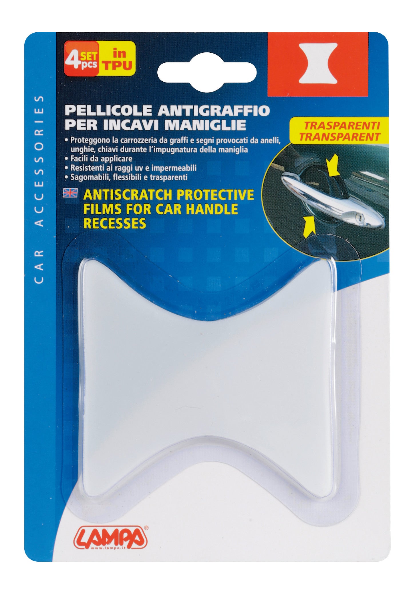 Pellicole antigraffio per incavi maniglie, set 4 pz - 8,5x8 cm