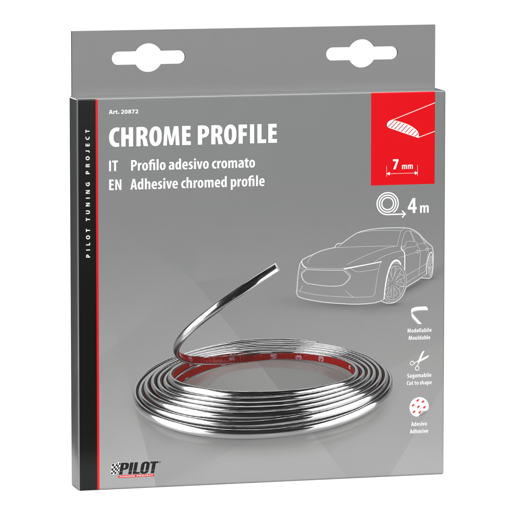 Profilo adesivo cromato - 4 m - 7 mm