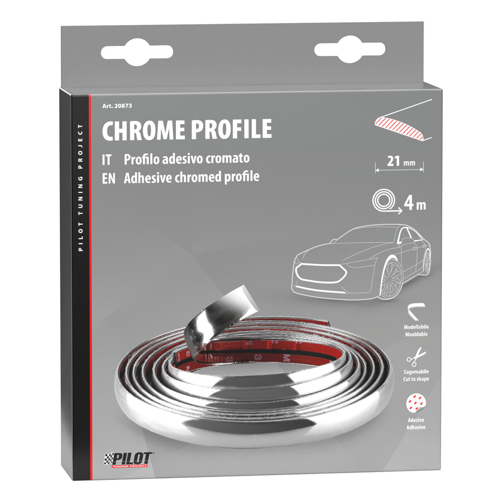 Profilo adesivo cromato - 4 m - 21 mm