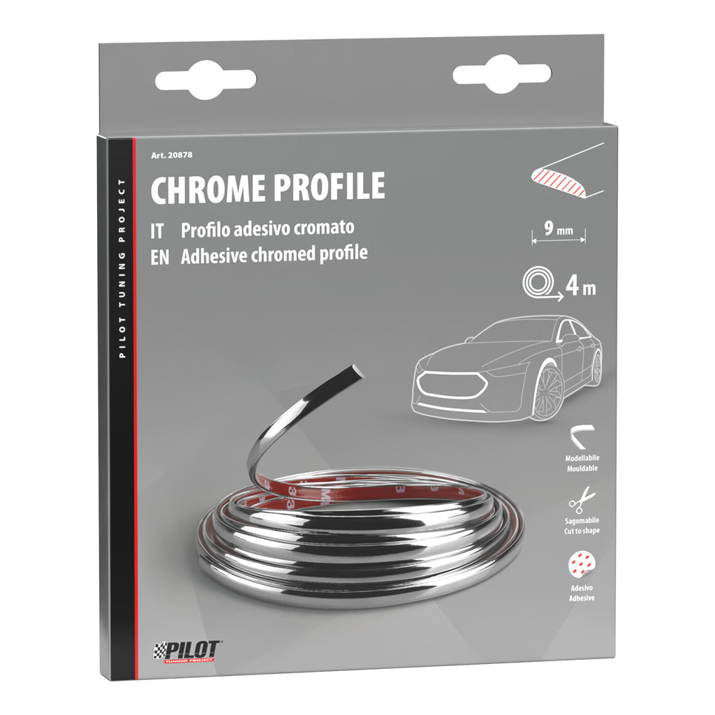 Profilo adesivo cromato - 4 m - 9 mm