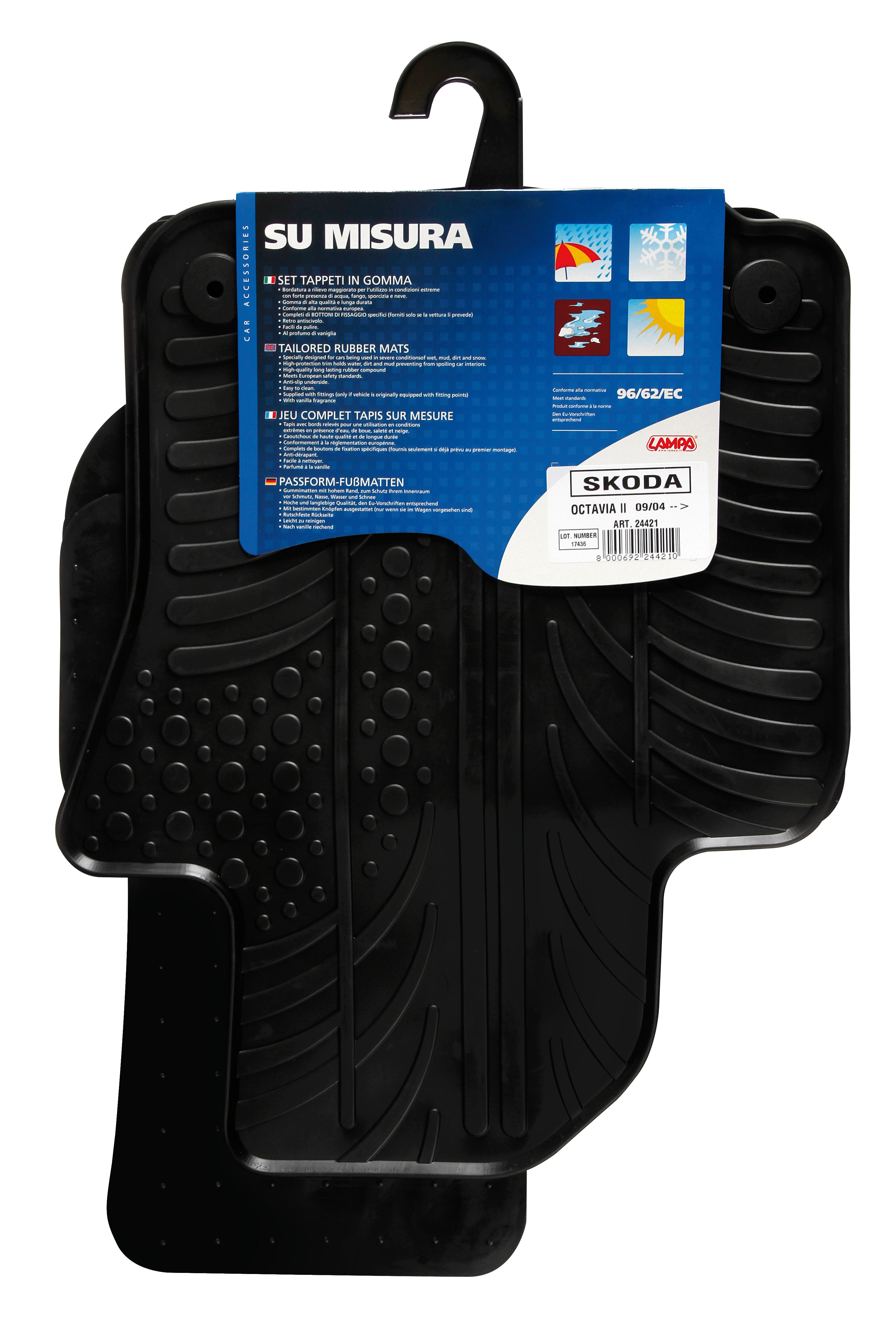 Set tappeti su misura in gomma - compatibile per Skoda Octavia 5p (09/04>02/13) - Skoda Octavia Wagon (01/05>04/13)