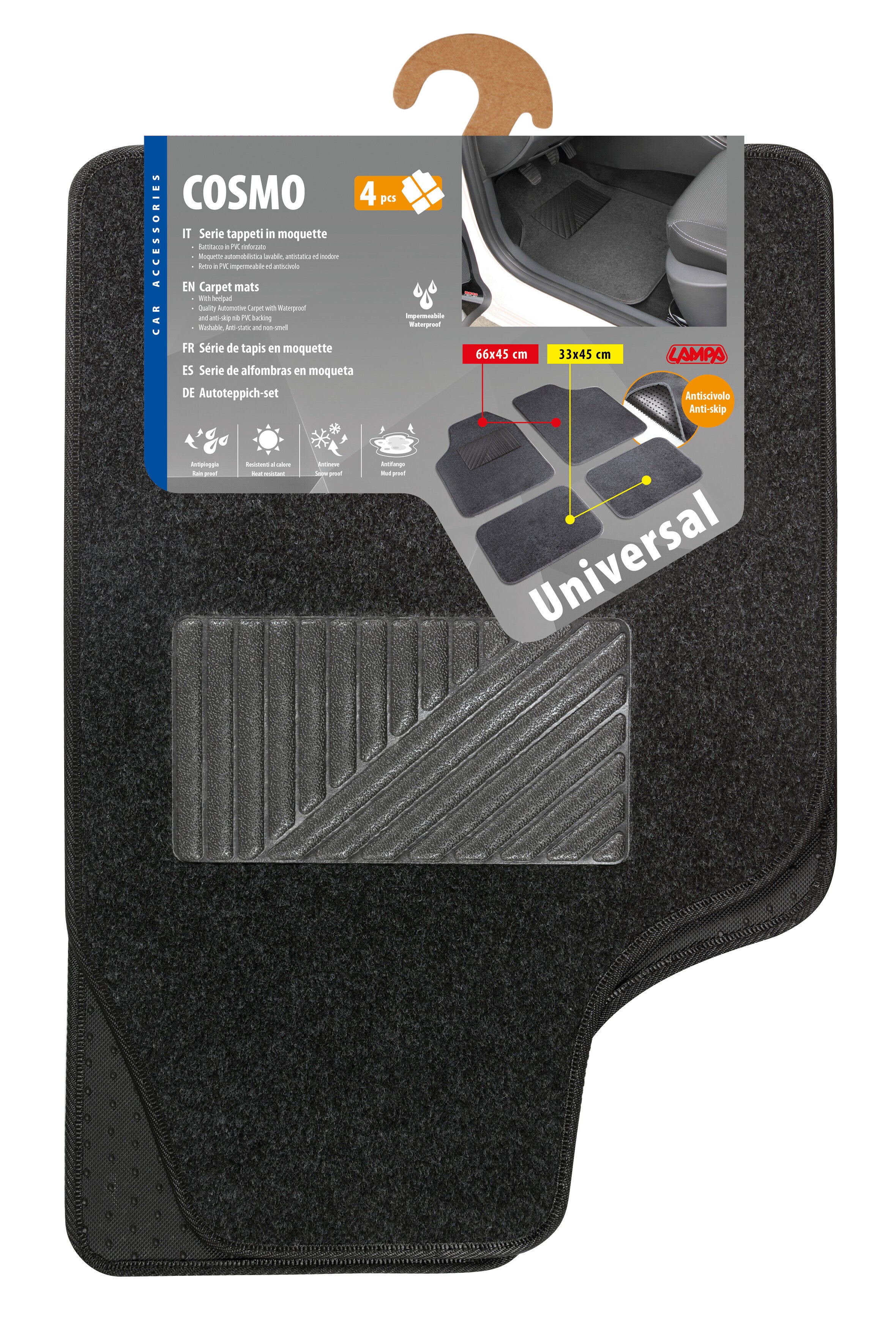 Cosmo, serie tappeti in moquette universali, 4 pz - Antracite