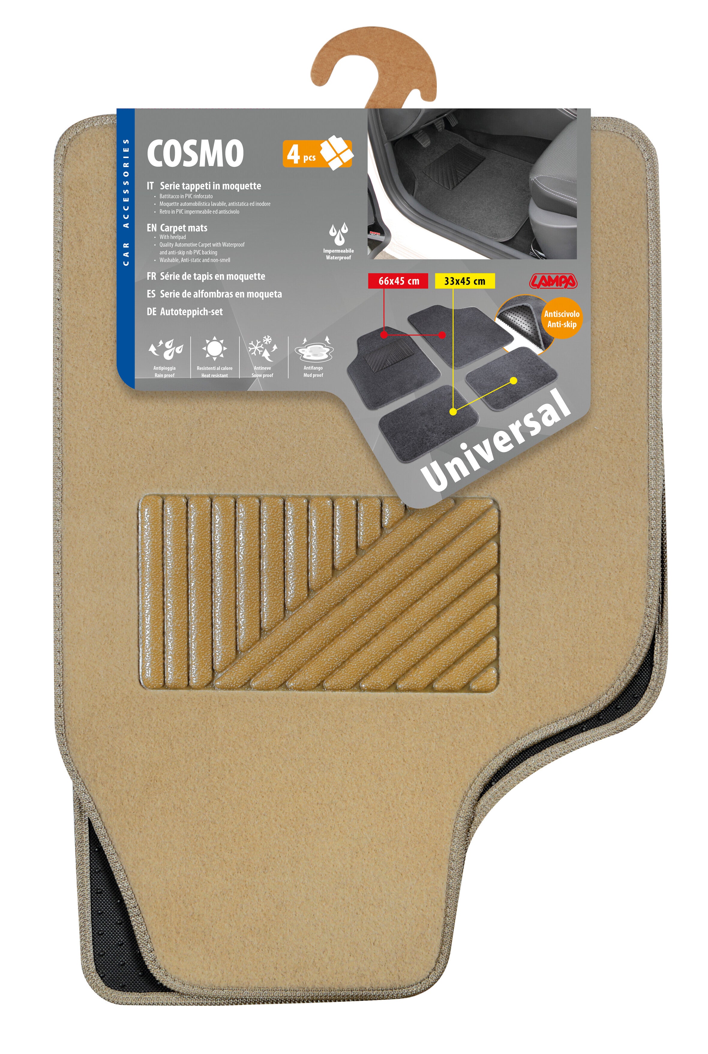 Cosmo, serie tappeti in moquette universali, 4 pz - Beige