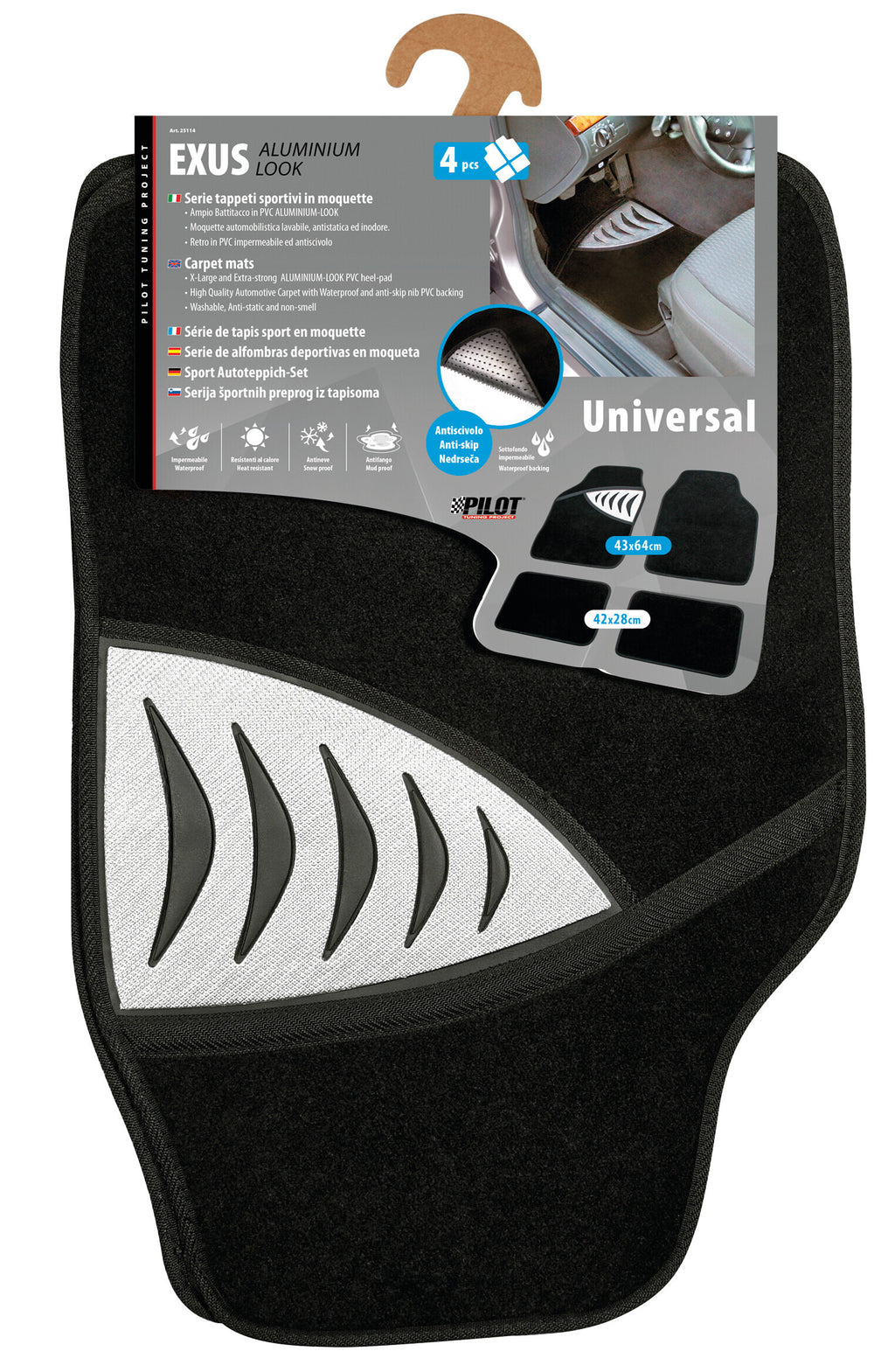 Exus, serie tappeti universali in moquette 4 pezzi