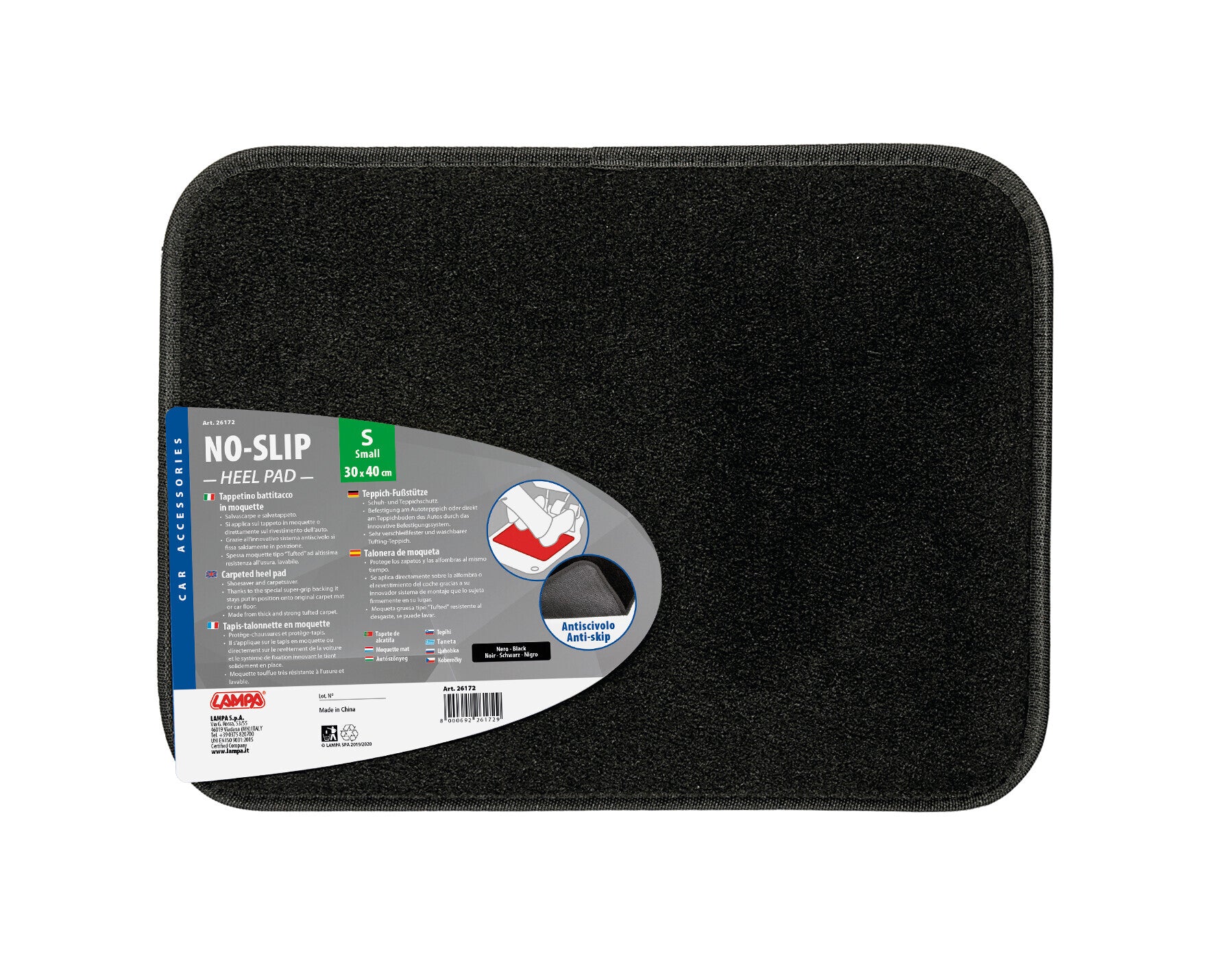 No-Slip, tappetino battitacco in moquette - S - Nero