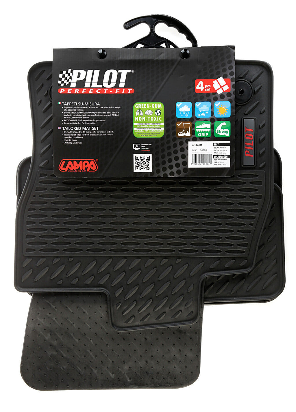 Pilot, set tappeti su misura in eco gomma - compatibile per Seat Leon 5p (01/13>05/20) no 4x4, no automatico - Seat Leon SC (06/13>09/18) no 4x4, no automatico - Seat Leon ST (01/14>05/20) no 4x4, no automatico - Seat Leon X-Perience (03/15>03/19) no 4...