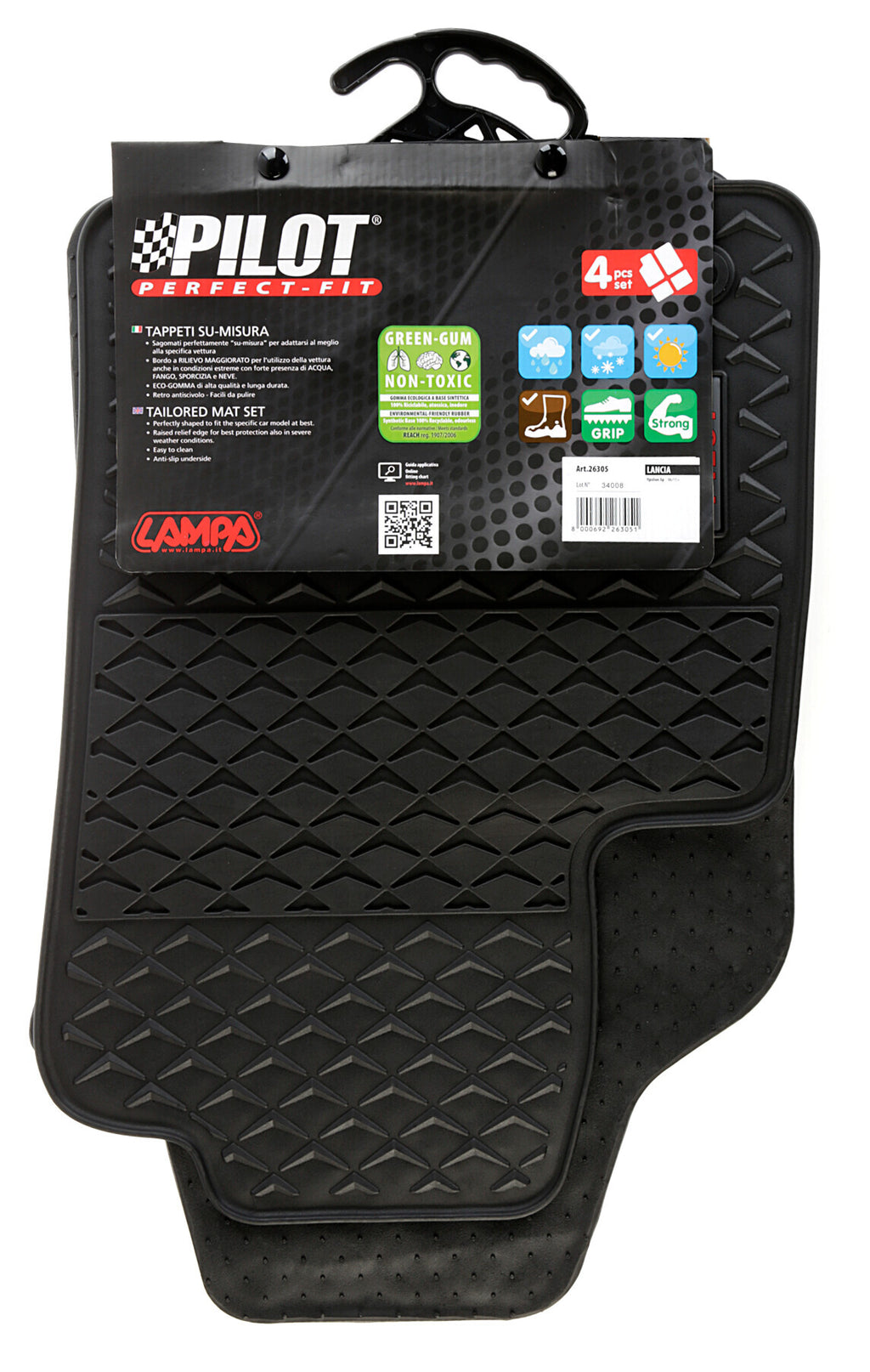 Pilot, set tappeti su misura in eco gomma - compatibile per Lancia Ypsilon 5p (06/11>11/24)