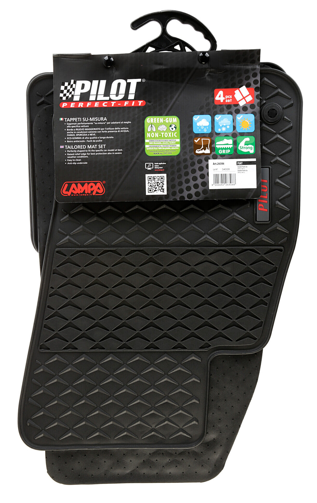Pilot, set tappeti su misura in eco gomma - compatibile per Fiat Grande Punto 3p (09/05>04/12) - Fiat Grande Punto 5p (09/05>04/12)