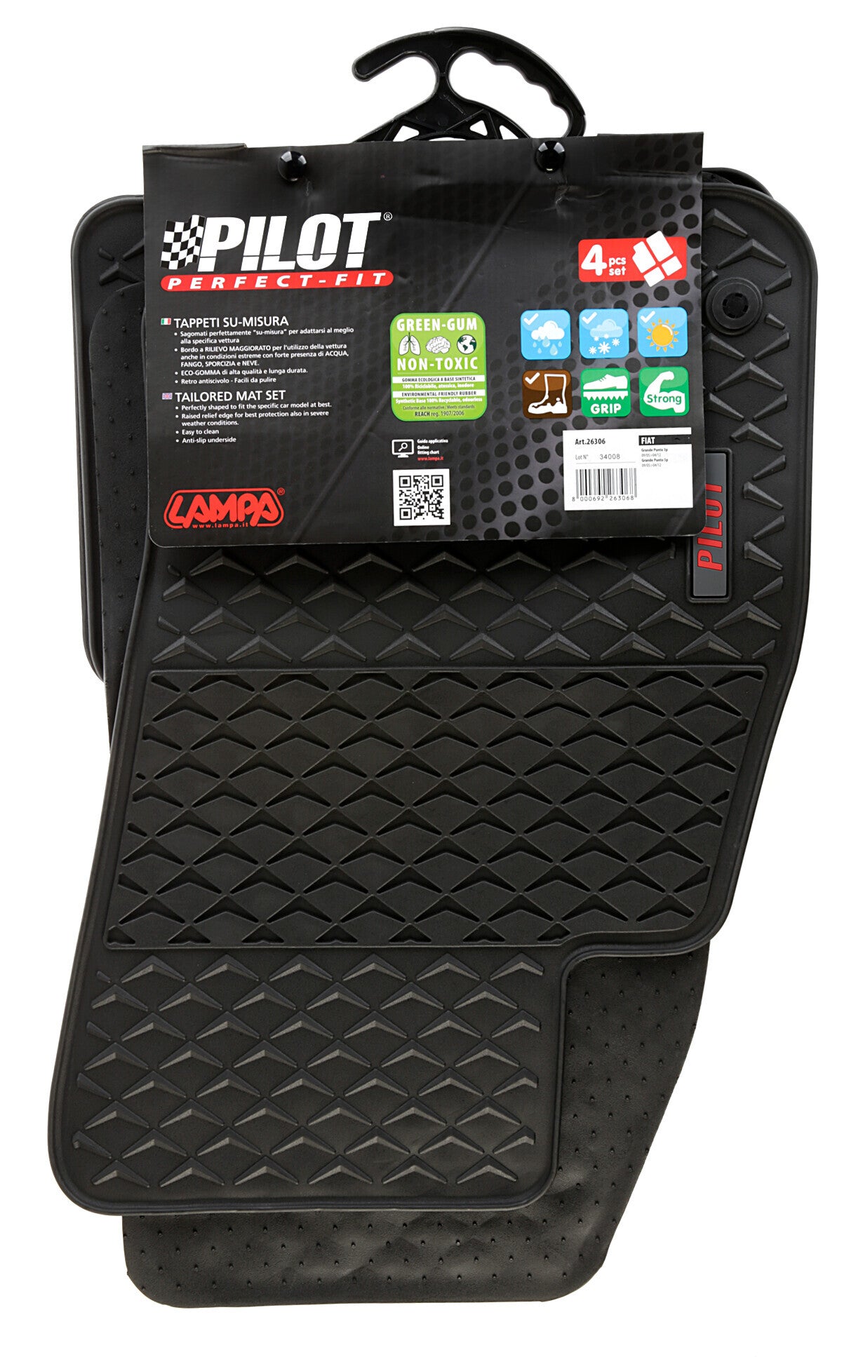 Pilot, set tappeti su misura in eco gomma - compatibile per Fiat Grande Punto 3p (09/05>04/12) - Fiat Grande Punto 5p (09/05>04/12)