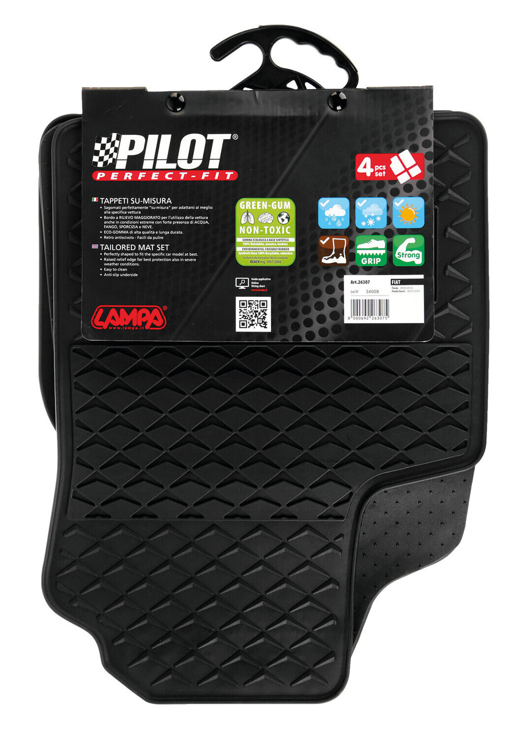 Pilot, set tappeti su misura in eco gomma - compatibile per Fiat Panda (09/03>01/12) - Fiat Panda Classic (02/12>12/12)