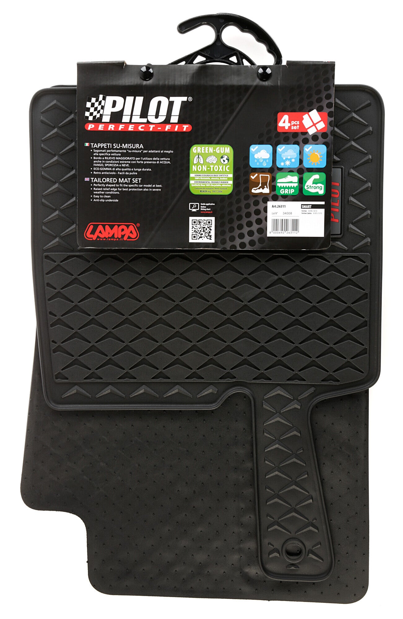 Pilot, set tappeti su misura in eco gomma - compatibile per Smart Fortwo (03/00>10/14) - Smart Fortwo Cabrio (01/07>11/15)