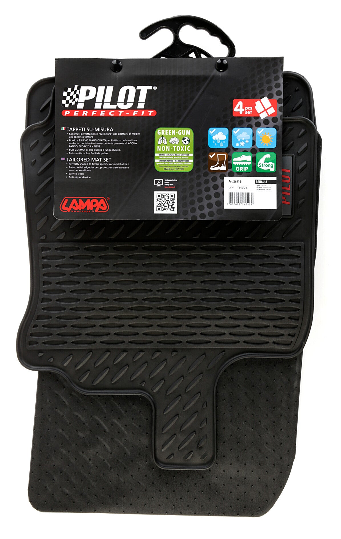 Pilot, set tappeti su misura in eco gomma - compatibile per Renault Captur (05/13>11/19) - Renault Clio IV 5p (10/12>07/19) - Renault Clio IV Generation (08/19>03/20) - Renault Clio IV Sporter (04/13>03/20)