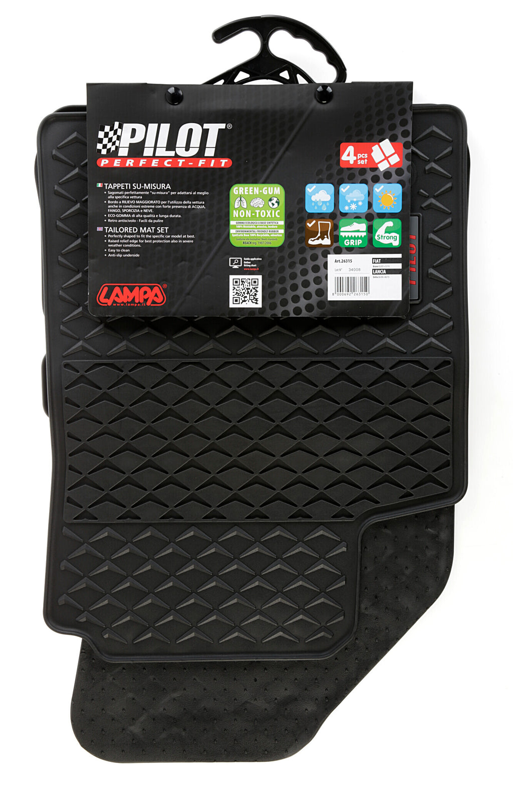 Pilot, set tappeti su misura in eco gomma - compatibile per Fiat Bravo (02/07>11/15) - Lancia Delta (06/08>06/15)