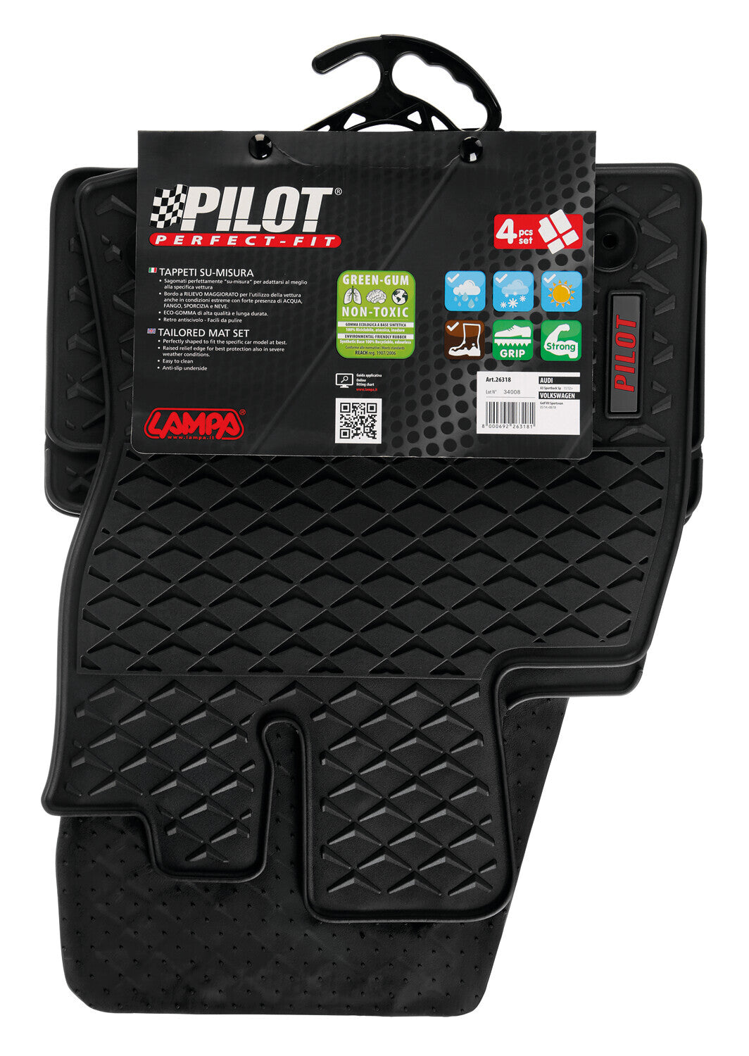 Pilot, set tappeti su misura in eco gomma - compatibile per Audi A3 Sportback (11/12>04/20) - Volkswagen Golf VII Sportsvan (05/14>08/18)