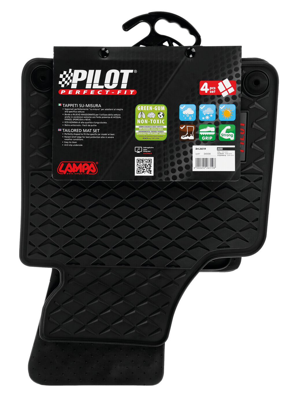 Pilot, set tappeti su misura in eco gomma - compatibile per Audi A3 3p (05/03>08/12) - Audi A3 Cabriolet (04/08>02/14) - Audi A3 Sportback (09/04>10/12)