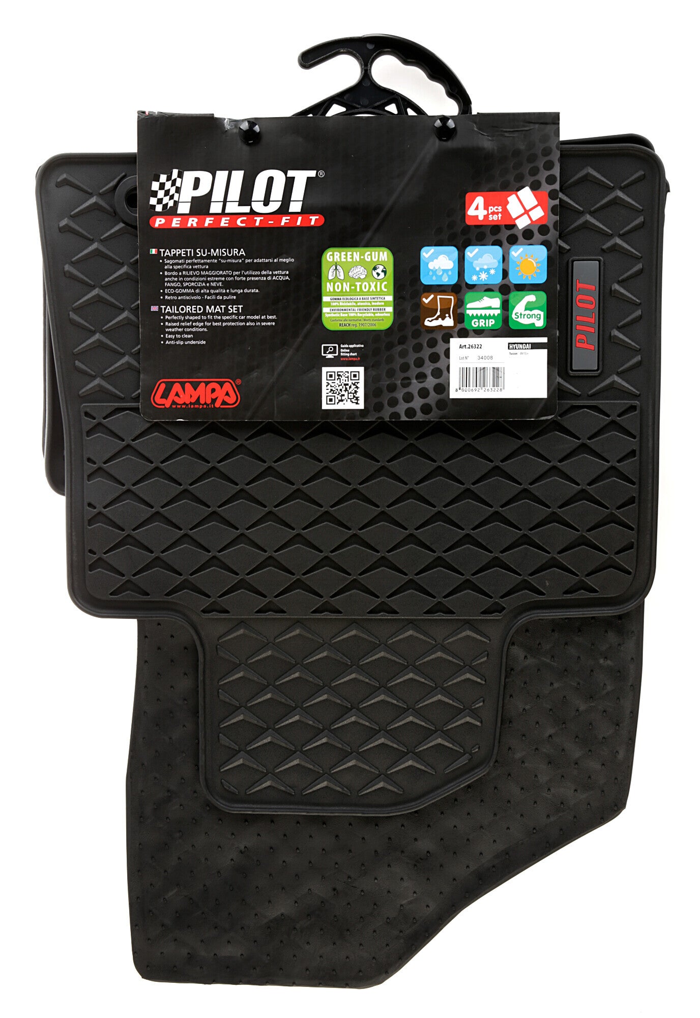 Pilot, set tappeti su misura in eco gomma - compatibile per Hyundai Tucson (09/15>10/20)