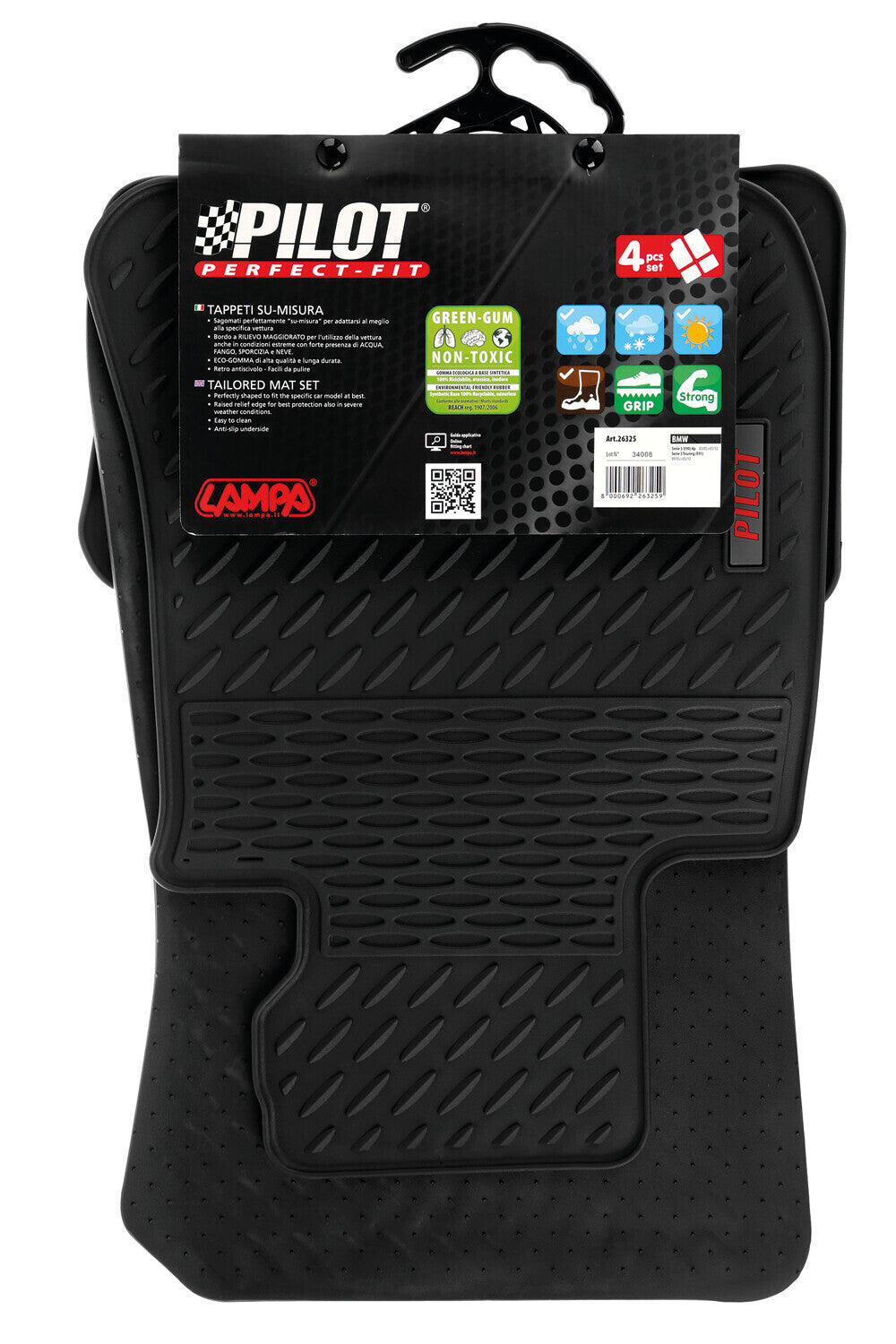 Pilot, set tappeti su misura in eco gomma - compatibile per Bmw Serie 3 (E90) (03/05>01/12) - Bmw Serie 3 Touring (E91) (09/05>05/12)