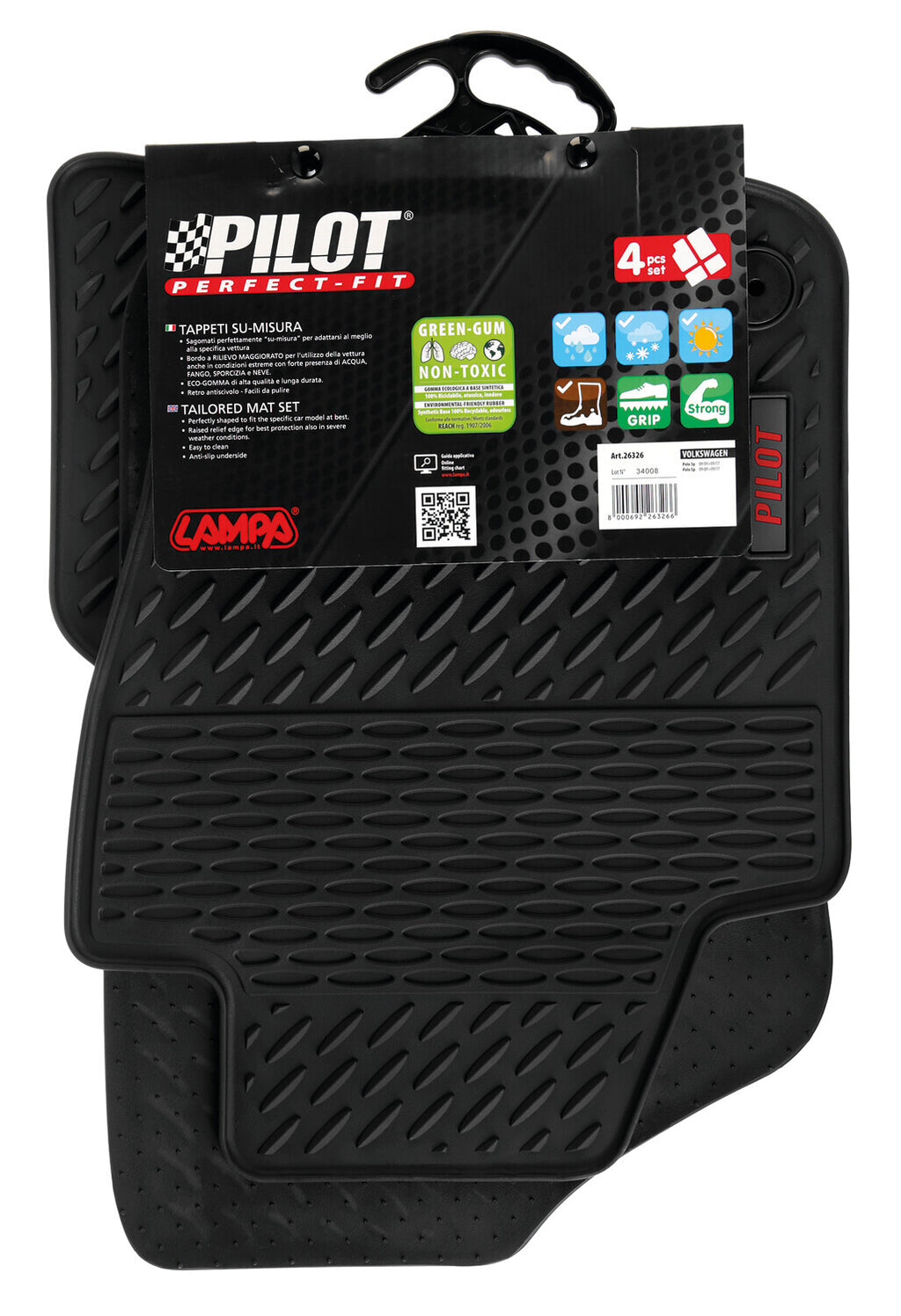 Pilot, set tappeti su misura in eco gomma - compatibile per Volkswagen Polo 3p (09/09>09/17) - Volkswagen Polo 5p (09/09>09/17)